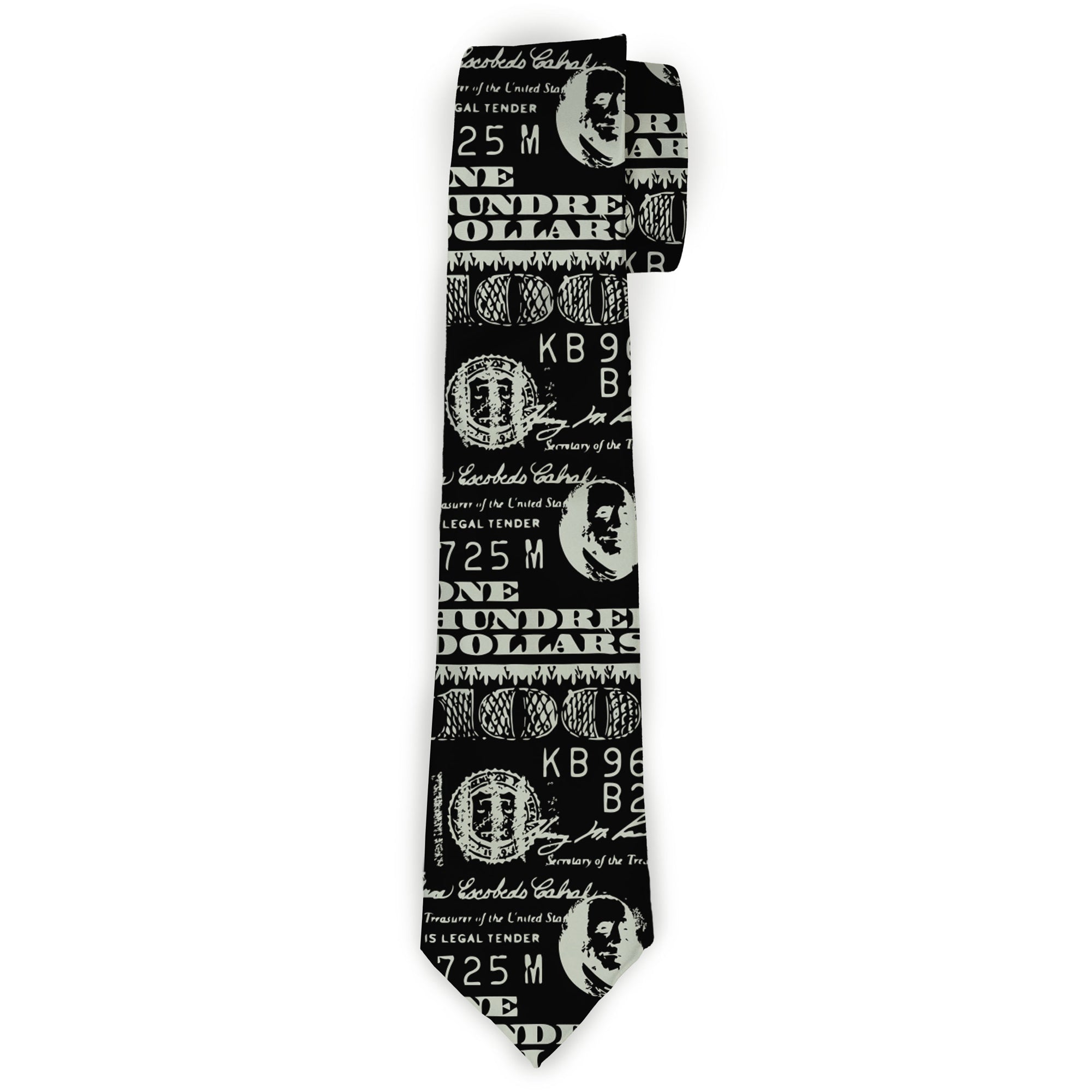 Buckle-Down Necktie - Americana One Hundred Dollar Bill Elements Black/Gray Neckties Buckle-Down