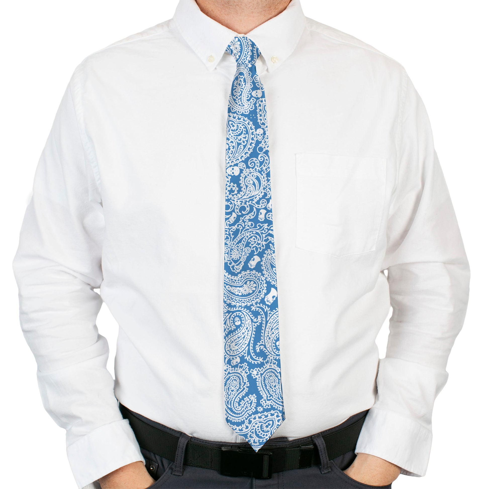 Buckle-Down Necktie - Bandana/Skulls Baby Blue/White Neckties Buckle-Down