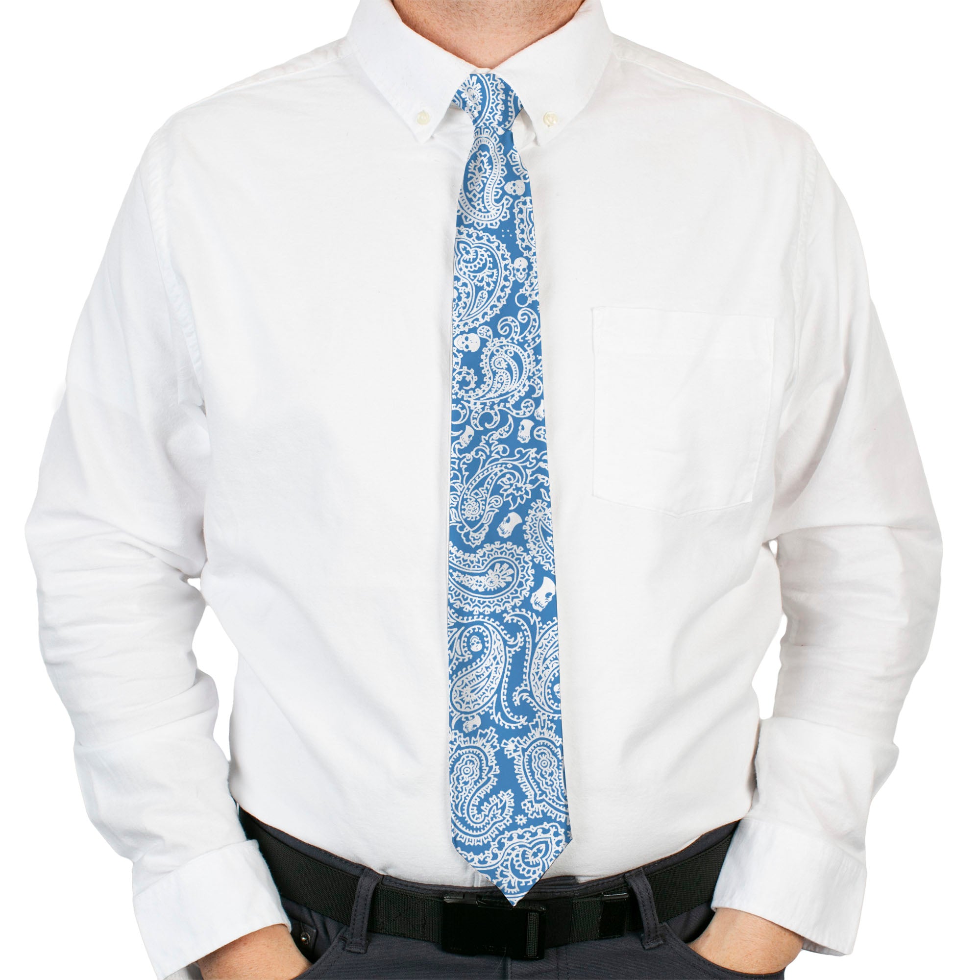 Buckle-Down Necktie - Bandana/Skulls Baby Blue/White Neckties Buckle-Down