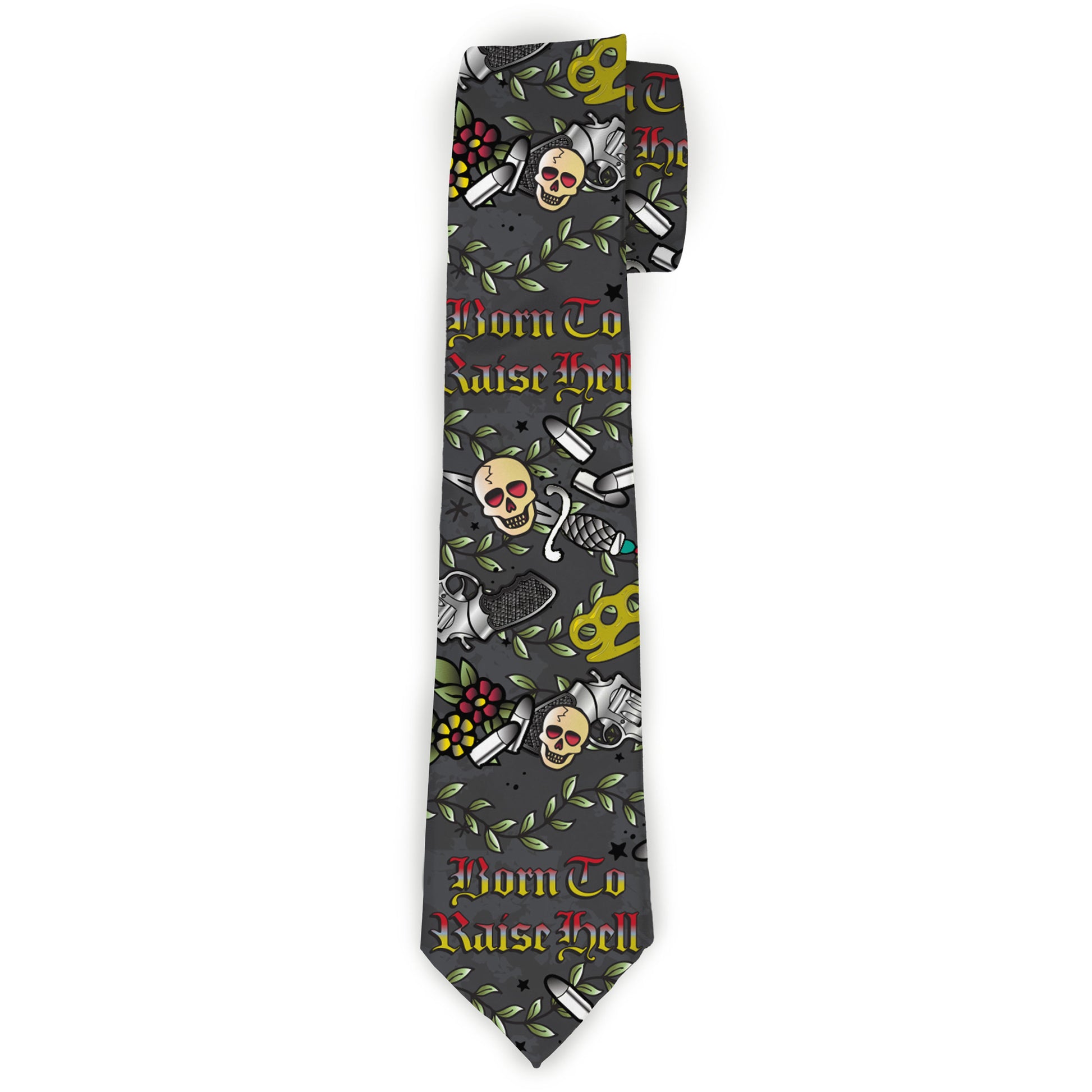 Buckle-Down Necktie - Born to Raise Hell Gray Neckties Buckle-Down
