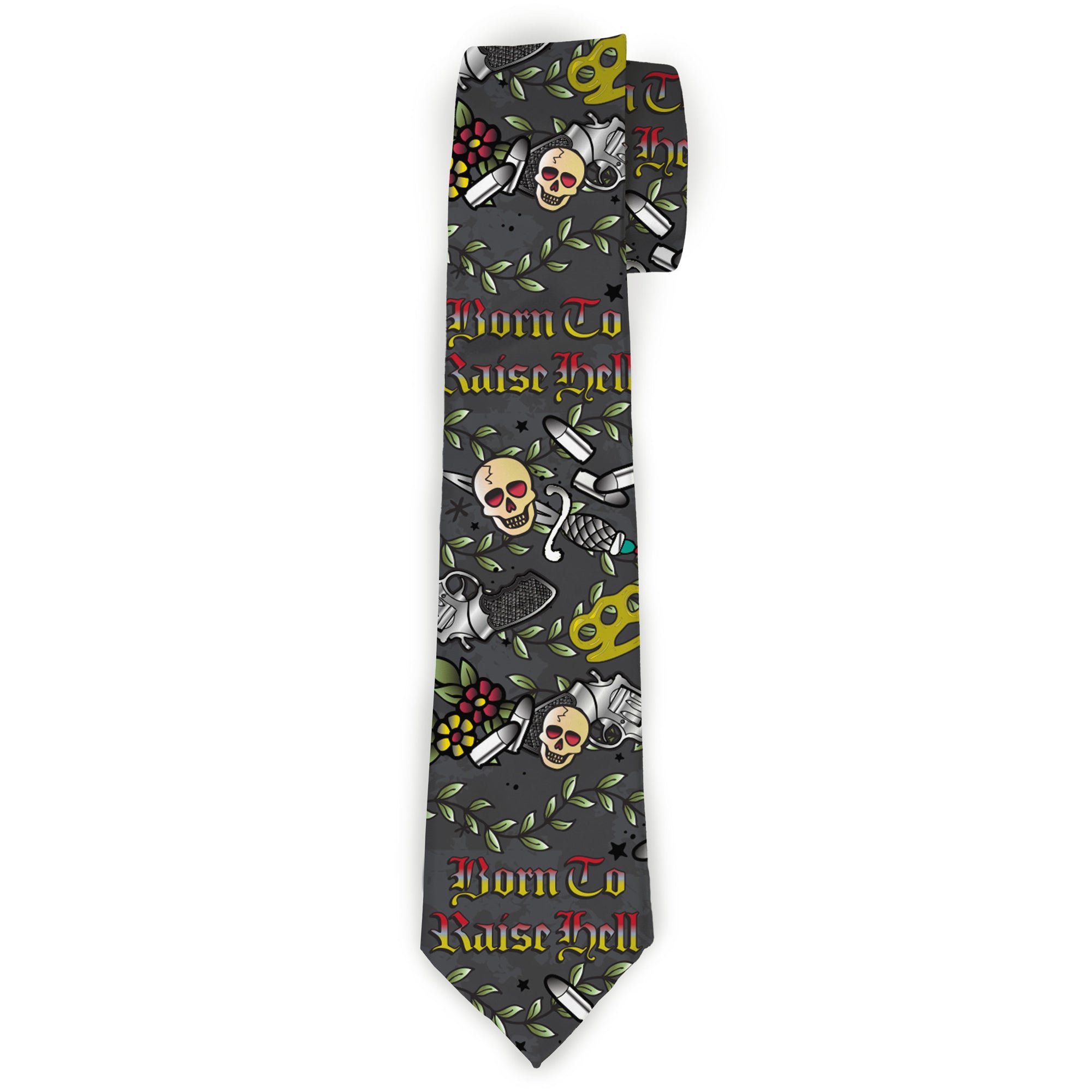 Buckle-Down Necktie - Born to Raise Hell Gray Neckties Buckle-Down