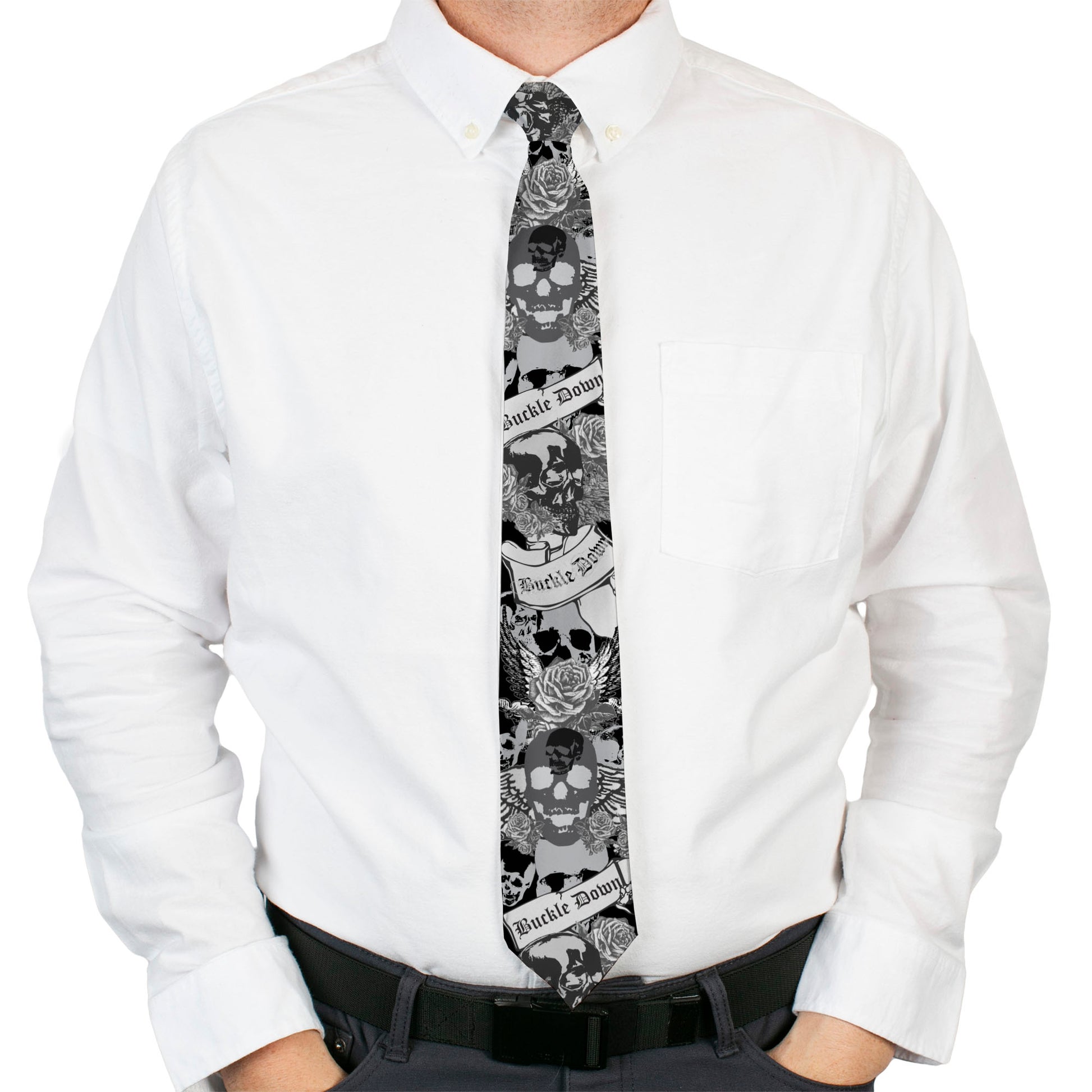 Buckle-Down Necktie - BD Skull w/Roses Neckties Buckle-Down