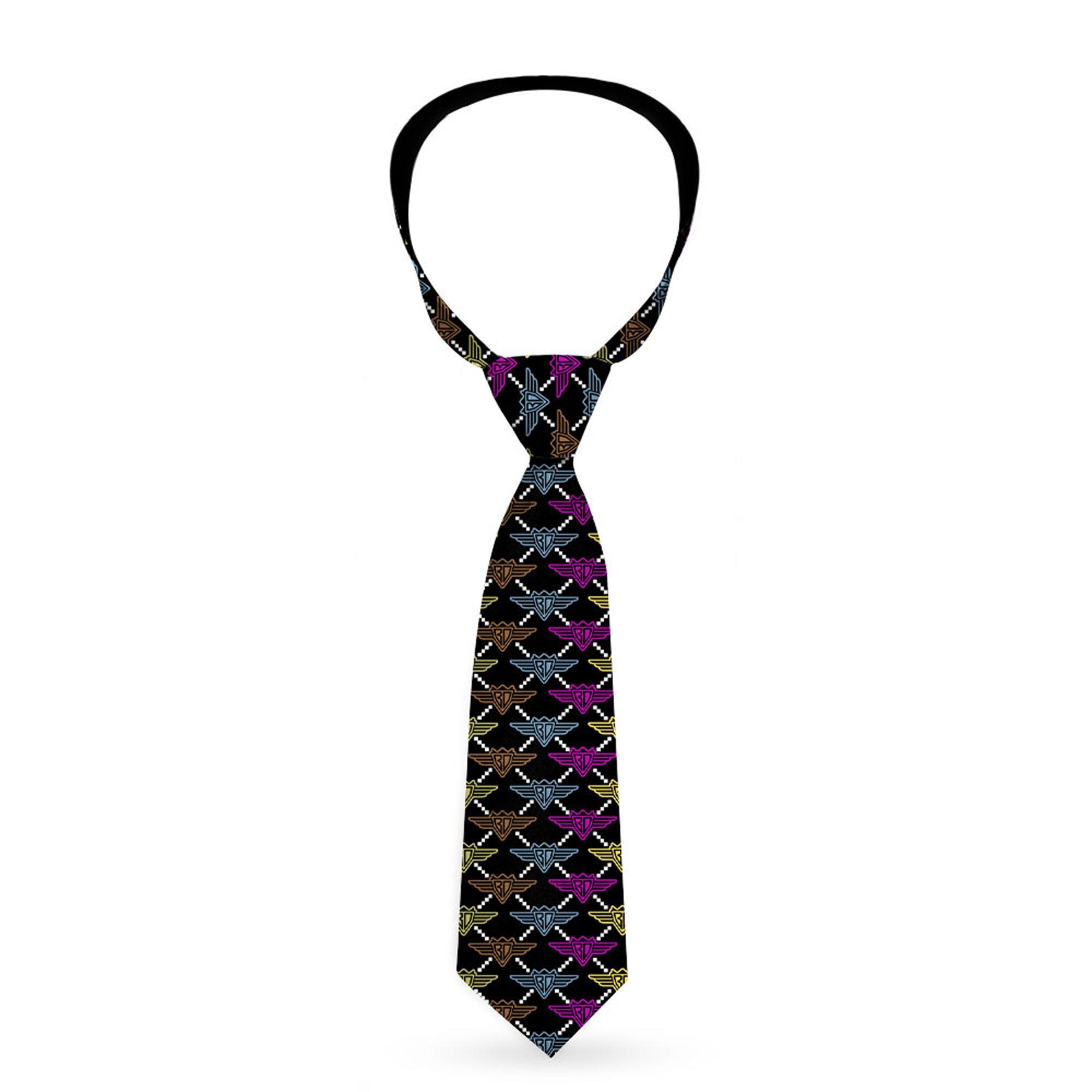 Buckle-Down Necktie - BD Monogram Black/Multi Neon Neckties Buckle-Down