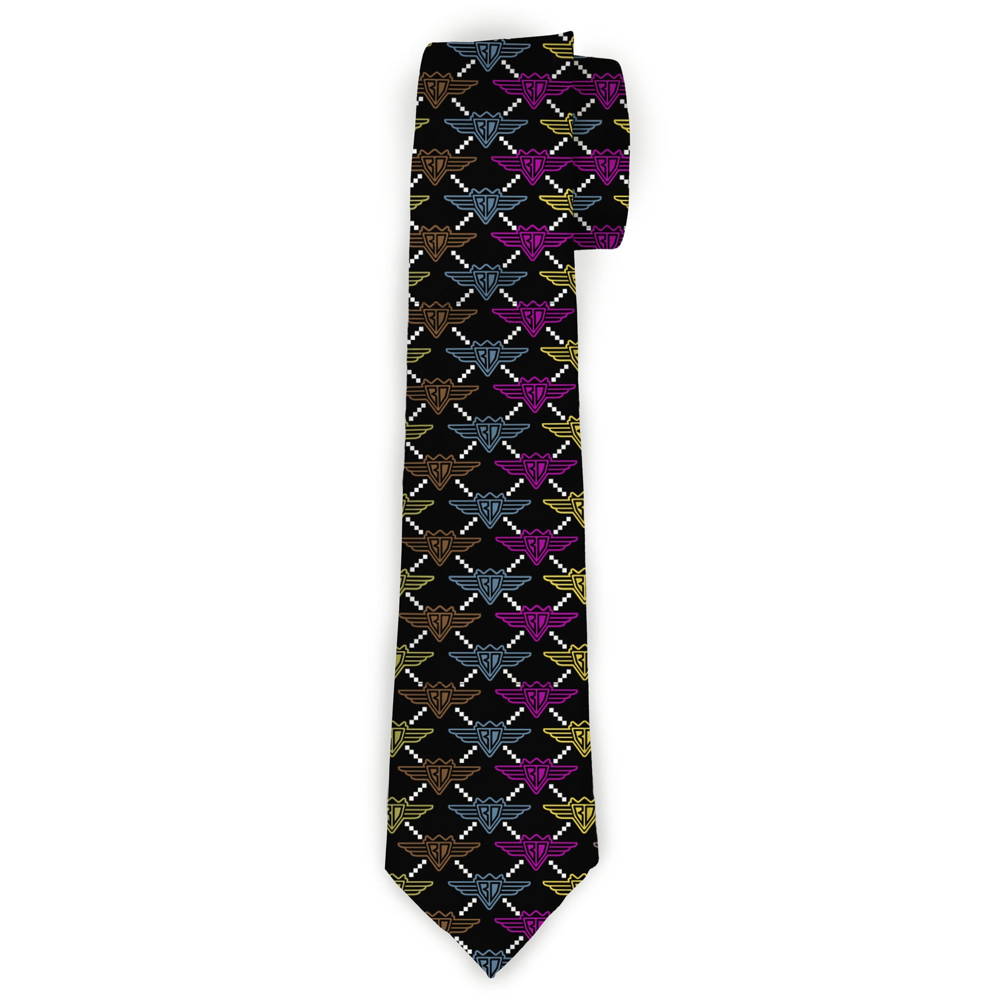 Buckle-Down Necktie - BD Monogram Black/Multi Neon Neckties Buckle-Down