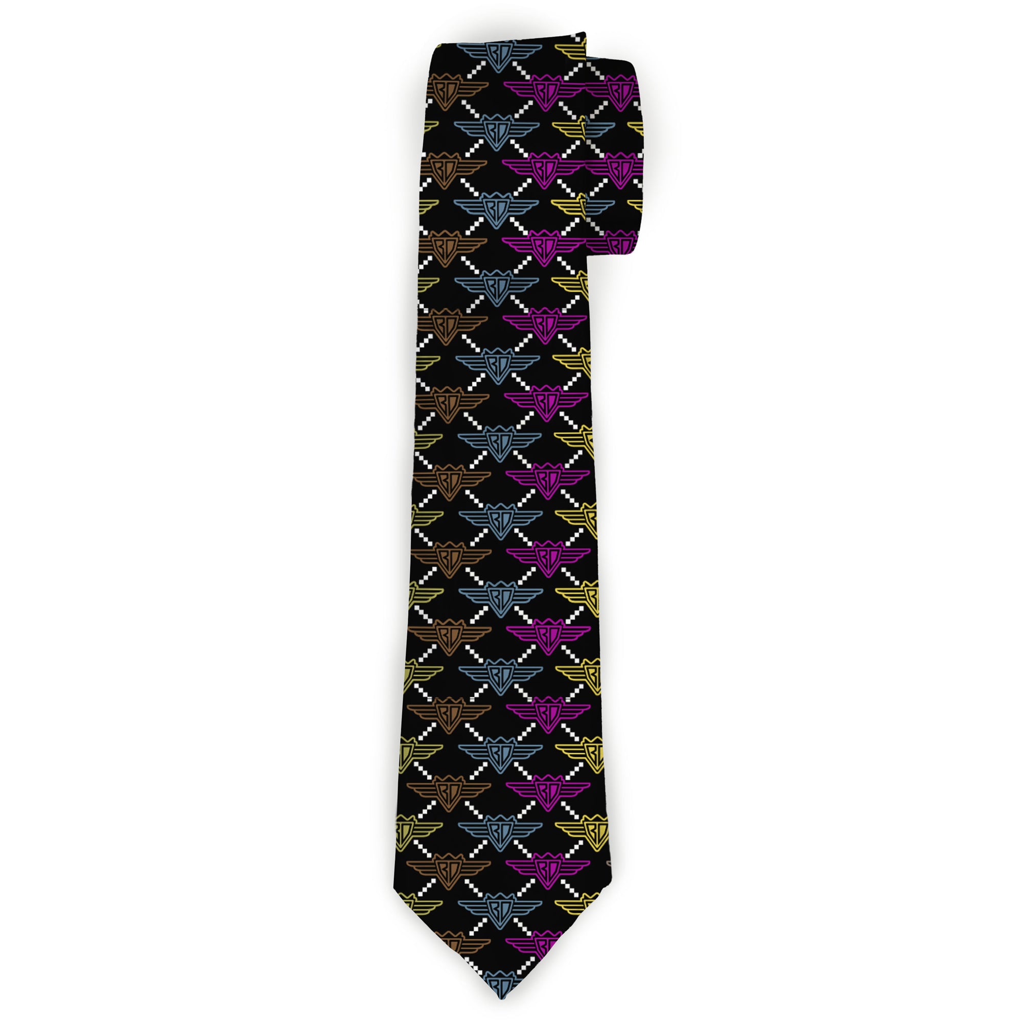 Buckle-Down Necktie - BD Monogram Black/Multi Neon Neckties Buckle-Down