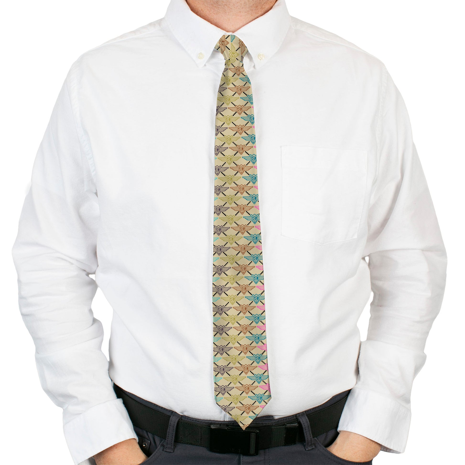 Buckle-Down Necktie - BD Monogram Tan/Multi Neon Neckties Buckle-Down
