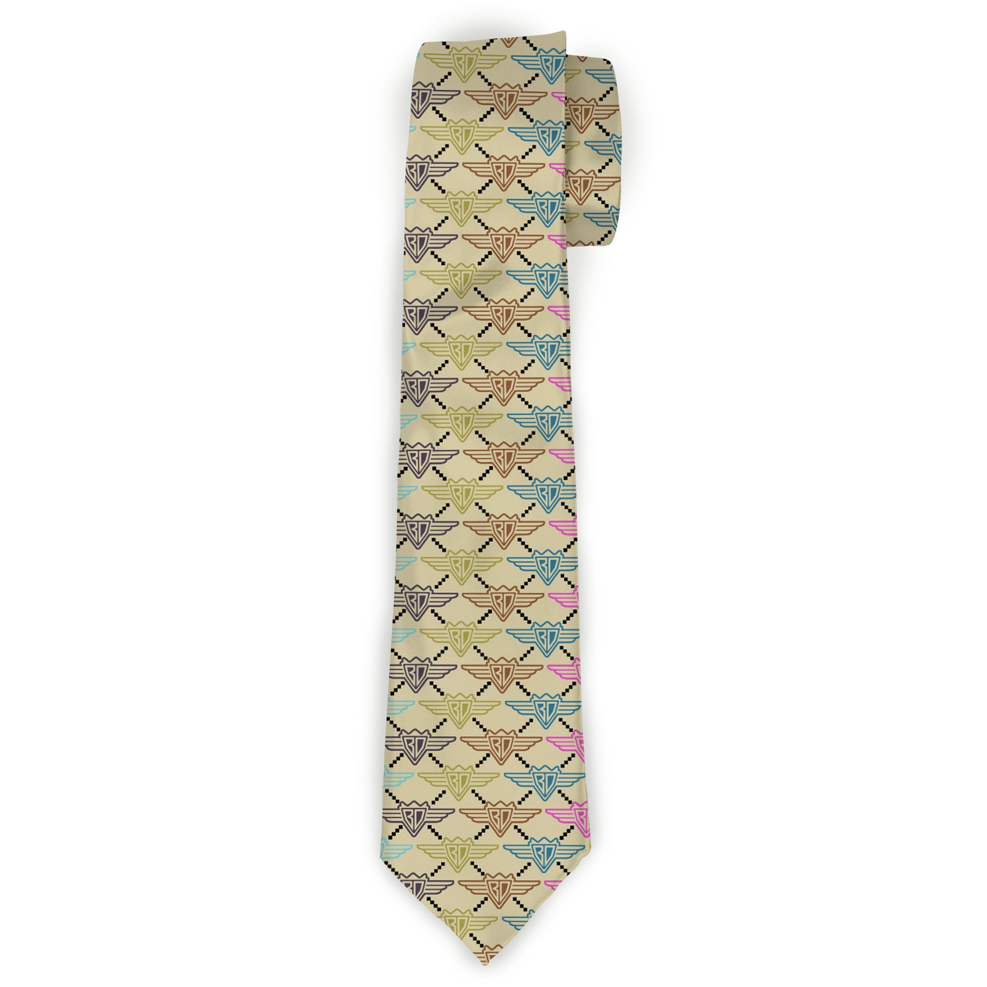 Buckle-Down Necktie - BD Monogram Tan/Multi Neon Neckties Buckle-Down