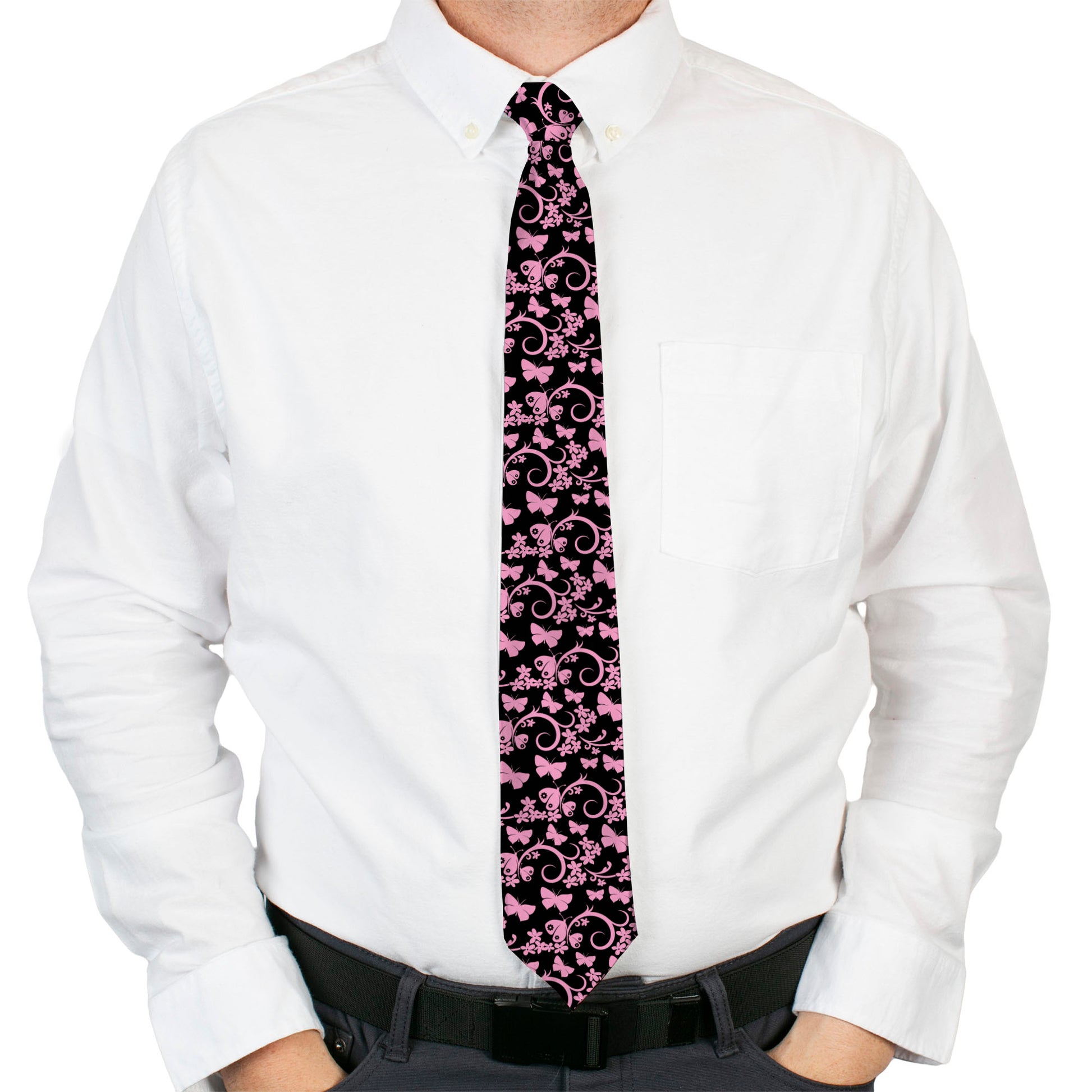 Buckle-Down Necktie - Butterfly Garden Black/Pink Neckties Buckle-Down
