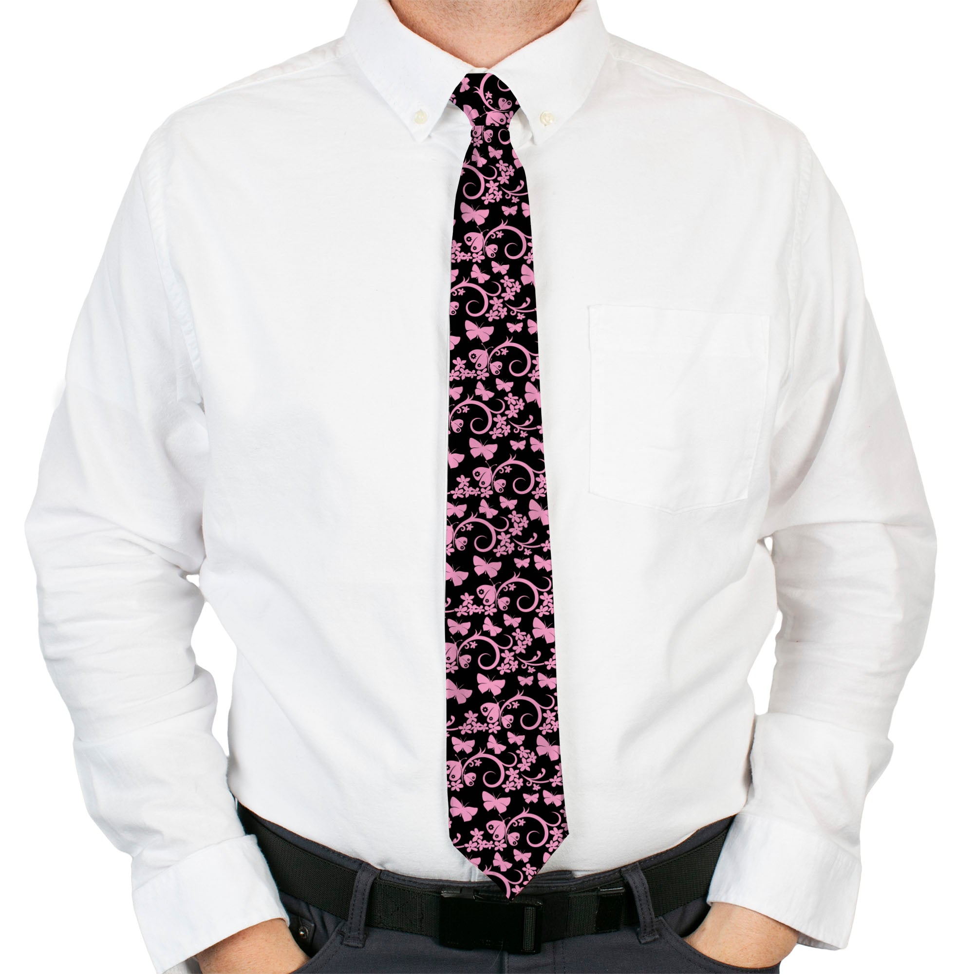 Buckle-Down Necktie - Butterfly Garden Black/Pink Neckties Buckle-Down