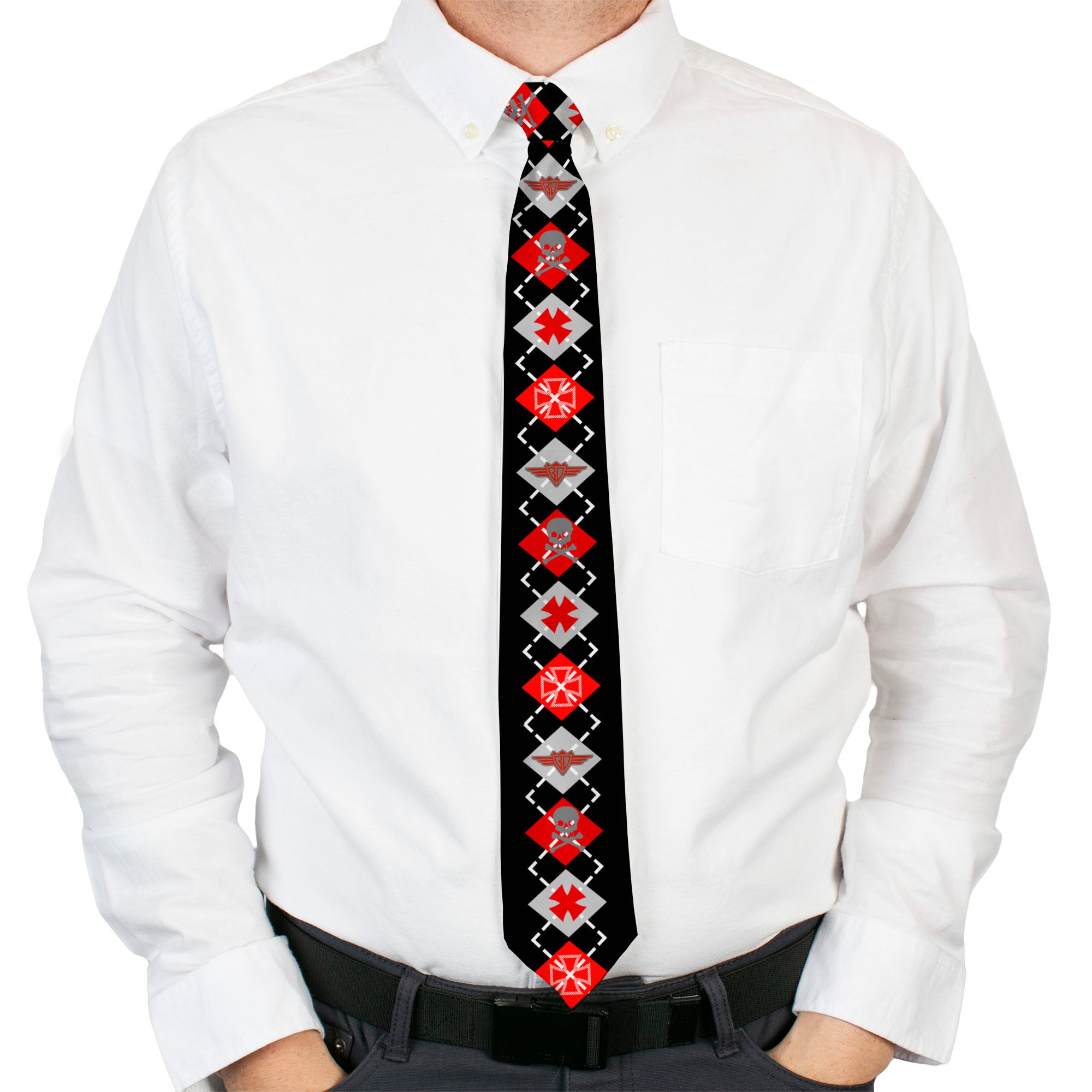 Buckle-Down Necktie - BD Argyle Black/Red/Gray Neckties Buckle-Down