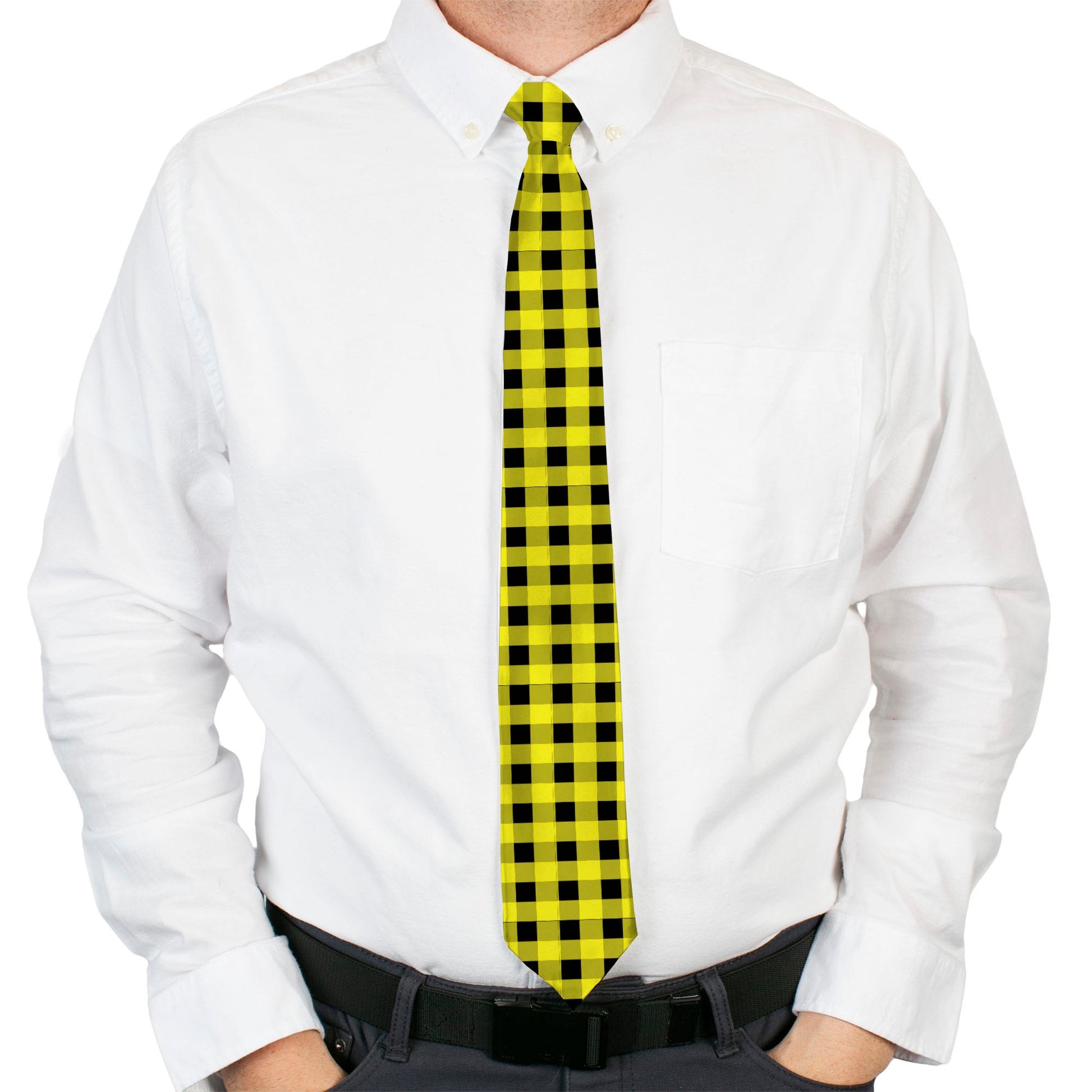 Buckle-Down Necktie - Buffalo Plaid Black/Neon Yellow Neckties Buckle-Down