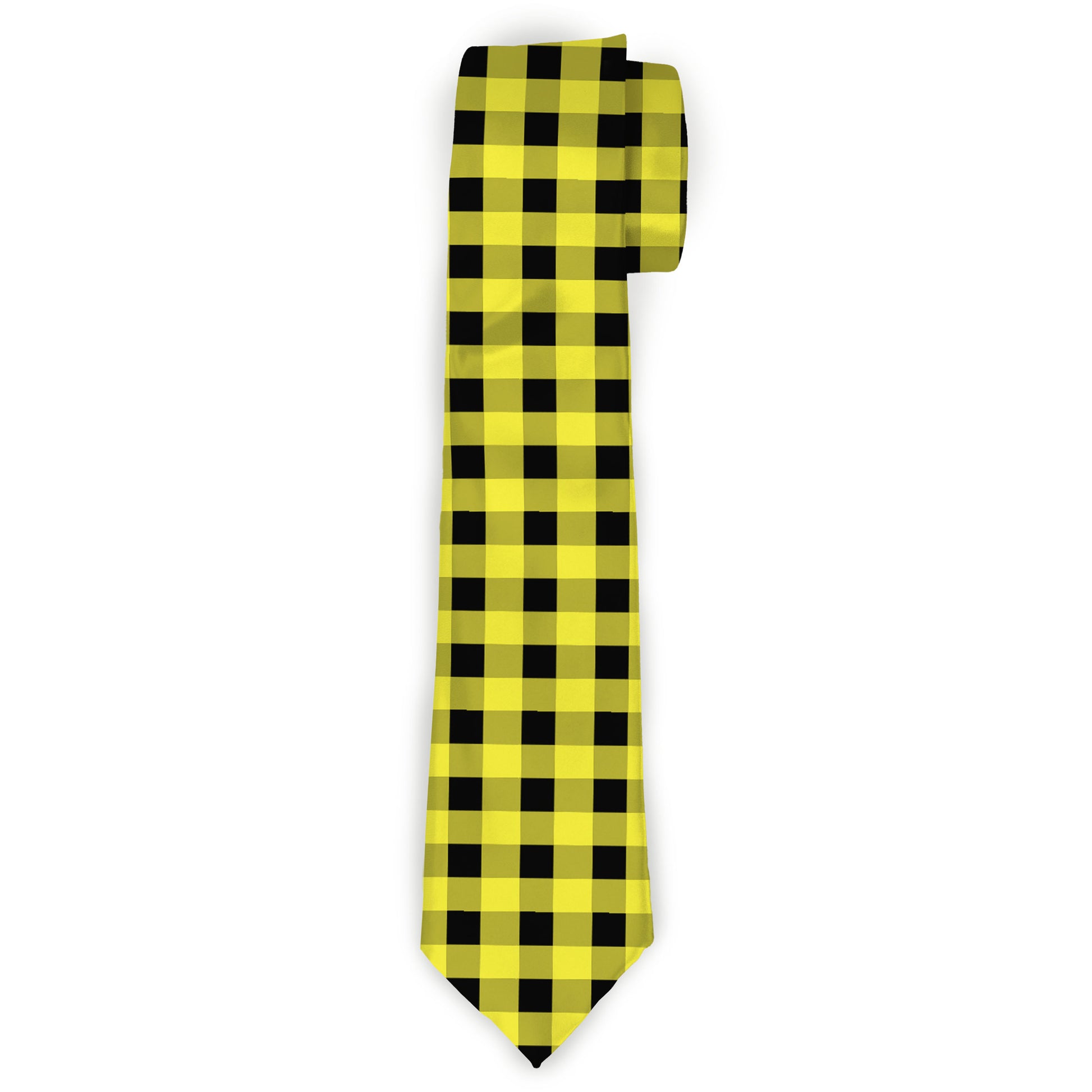 Buckle-Down Necktie - Buffalo Plaid Black/Neon Yellow Neckties Buckle-Down
