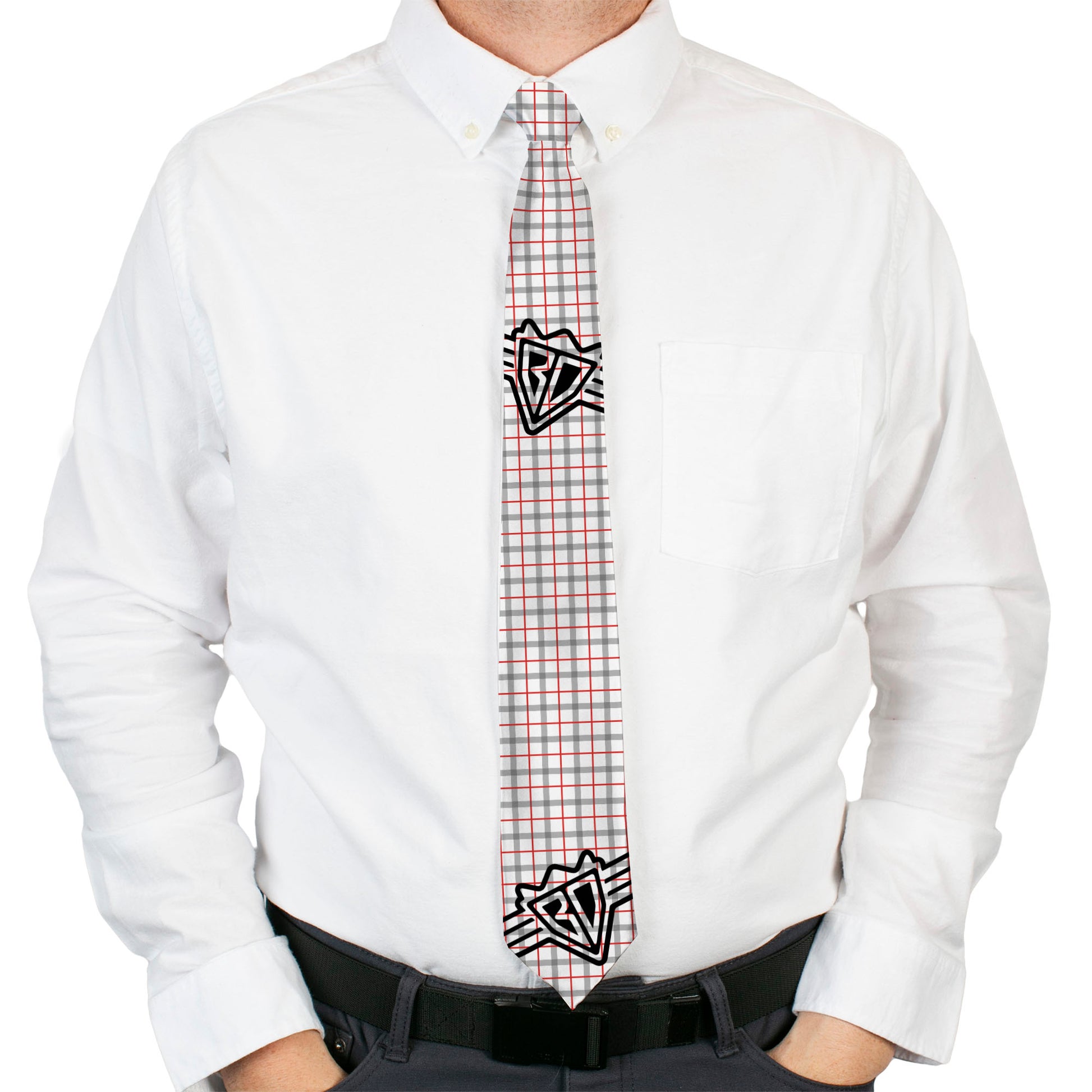 Buckle-Down Necktie - BD Plaid White/Gray/Red Neckties Buckle-Down