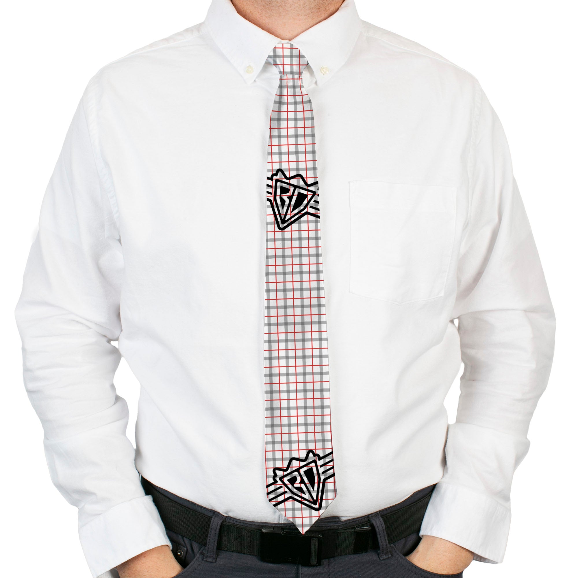 Buckle-Down Necktie - BD Plaid White/Gray/Red Neckties Buckle-Down