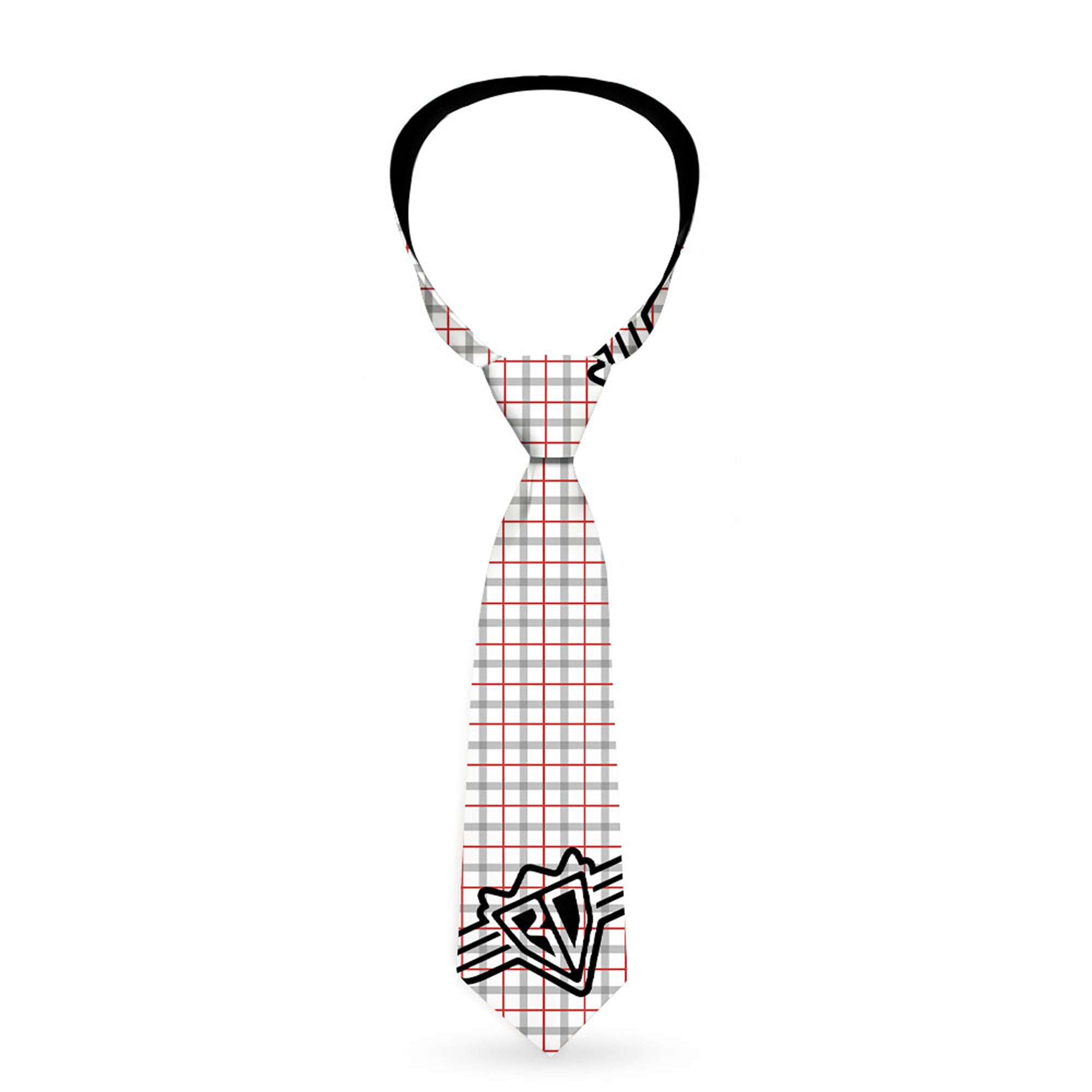 Buckle-Down Necktie - BD Plaid White/Gray/Red Neckties Buckle-Down
