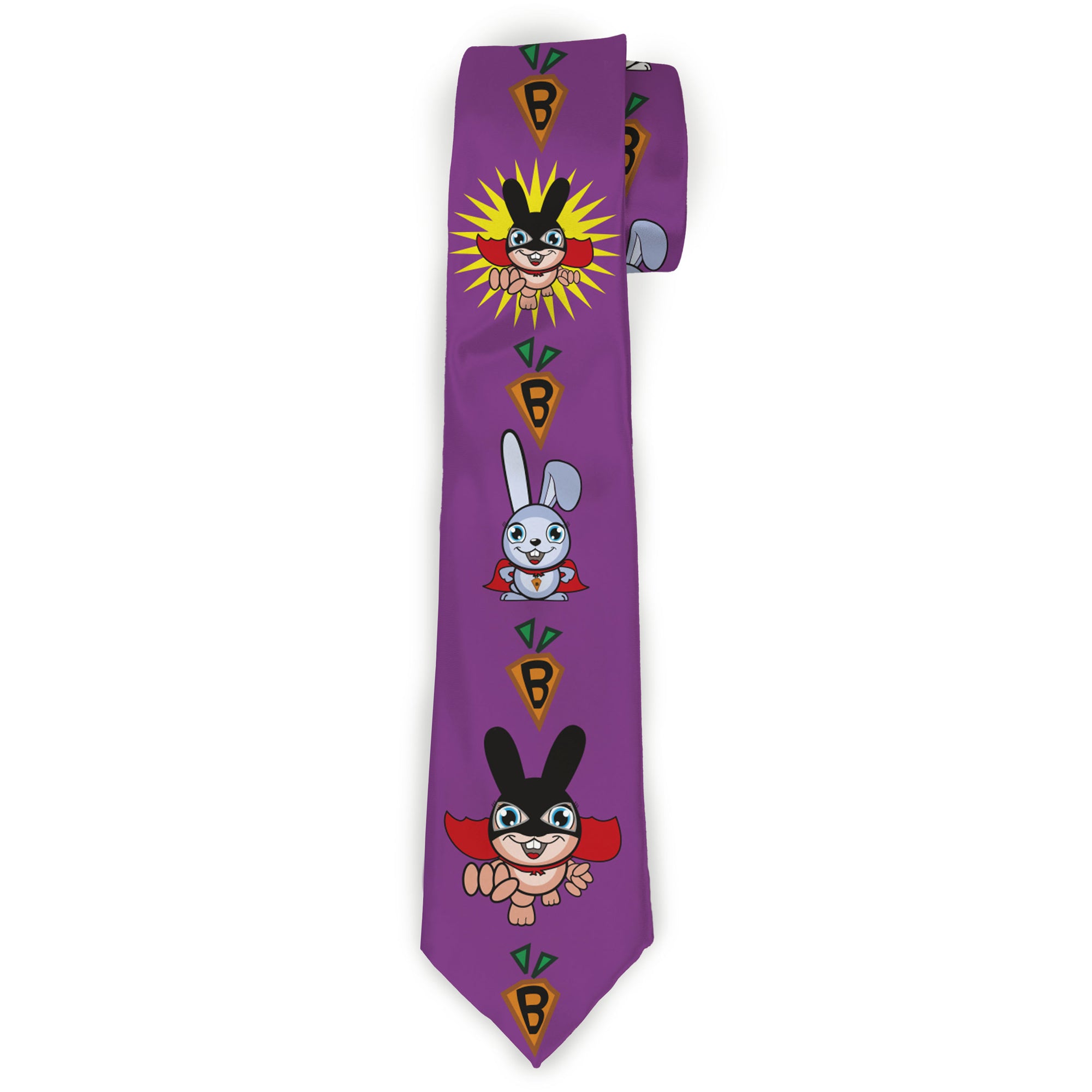 Buckle-Down Necktie - Bunny Superhero Purple Neckties Buckle-Down