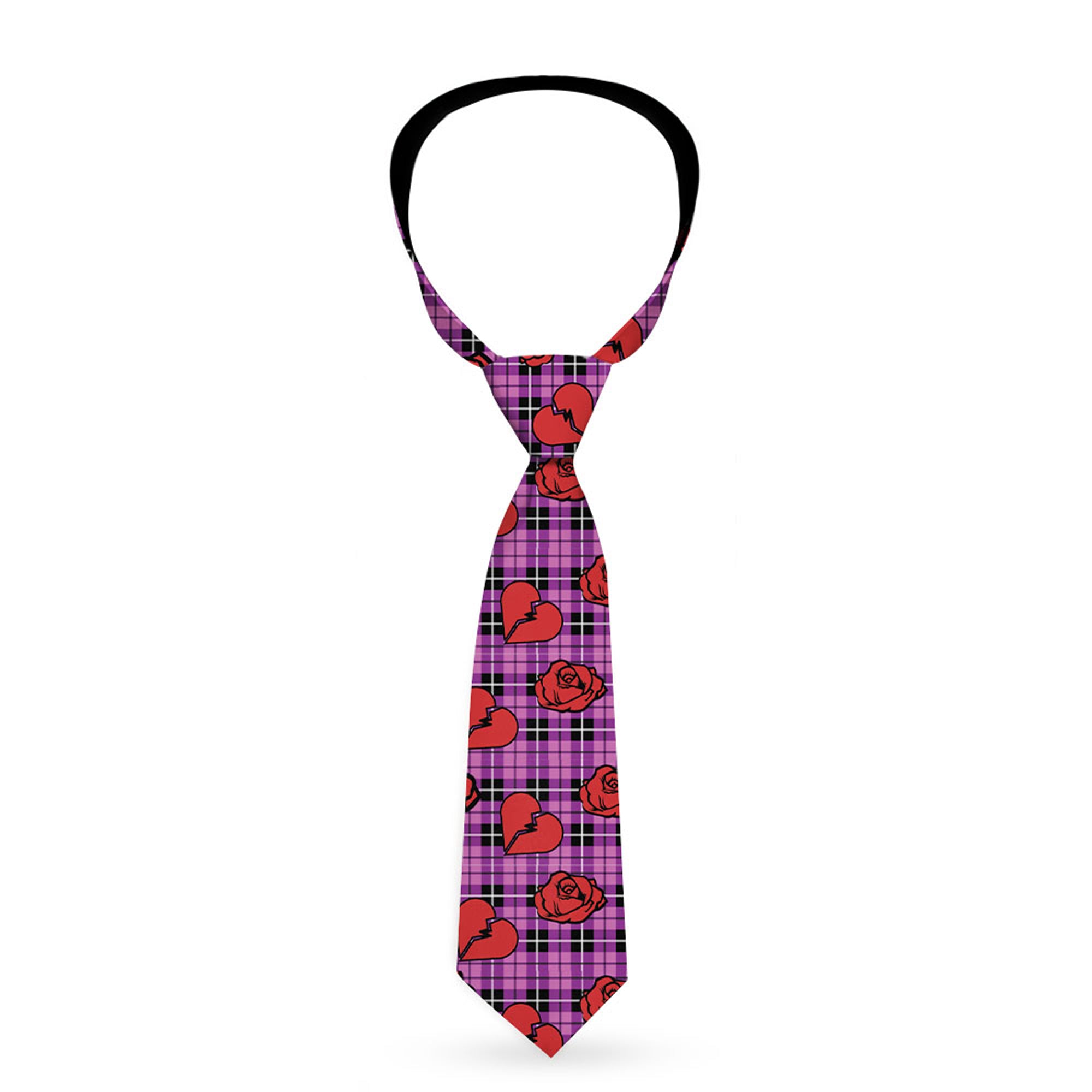Buckle-Down Necktie - Broken Hearts & Roses w/Fuchsia Plaid Neckties Buckle-Down