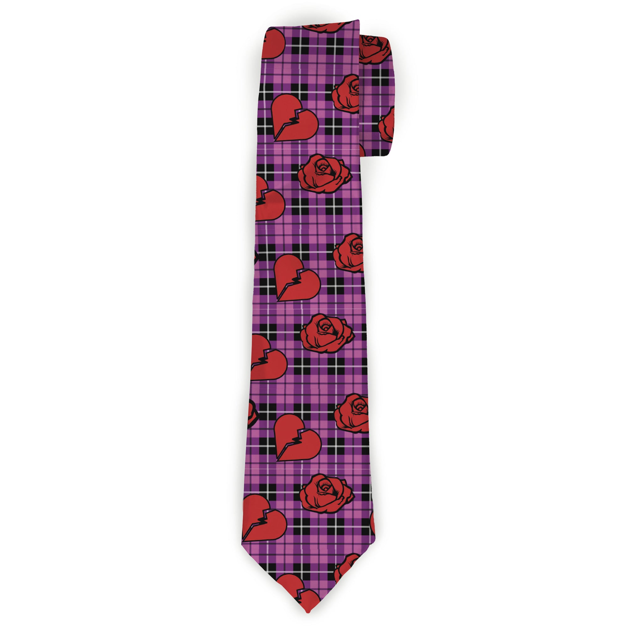 Buckle-Down Necktie - Broken Hearts & Roses w/Fuchsia Plaid Neckties Buckle-Down