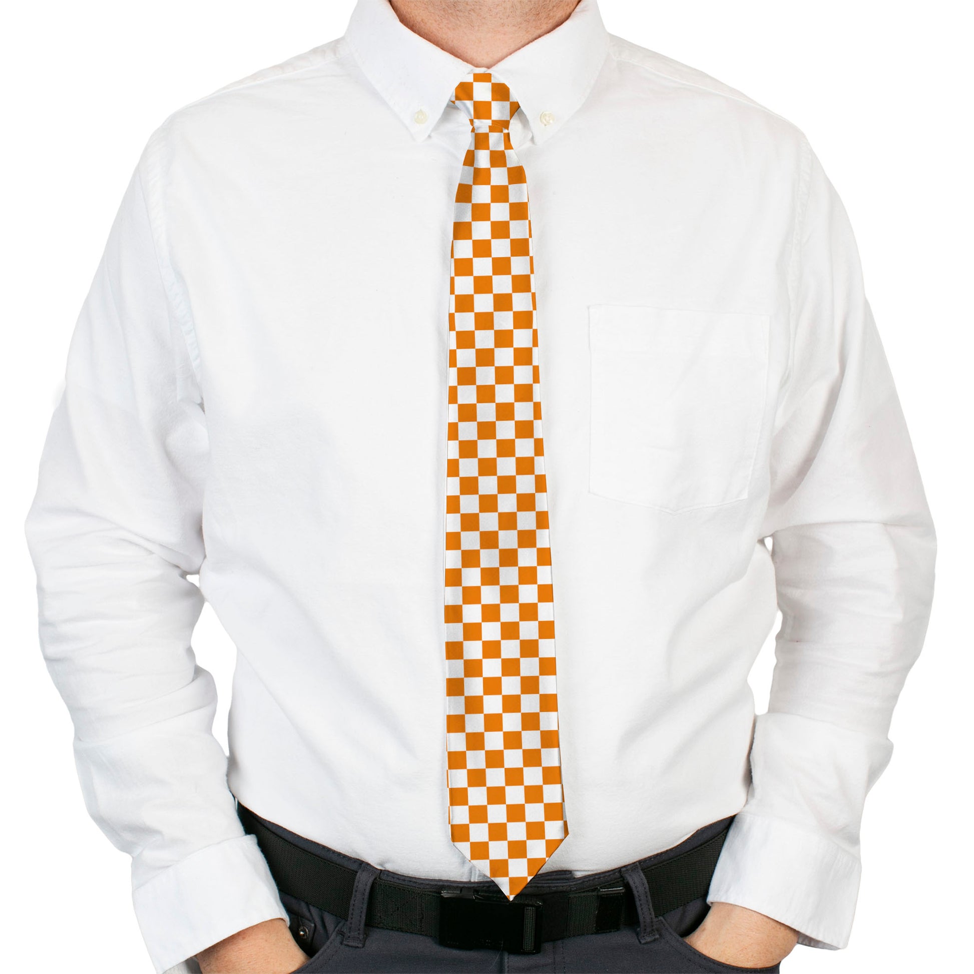 Buckle-Down Necktie - Checker White/TN Orange Neckties Buckle-Down
