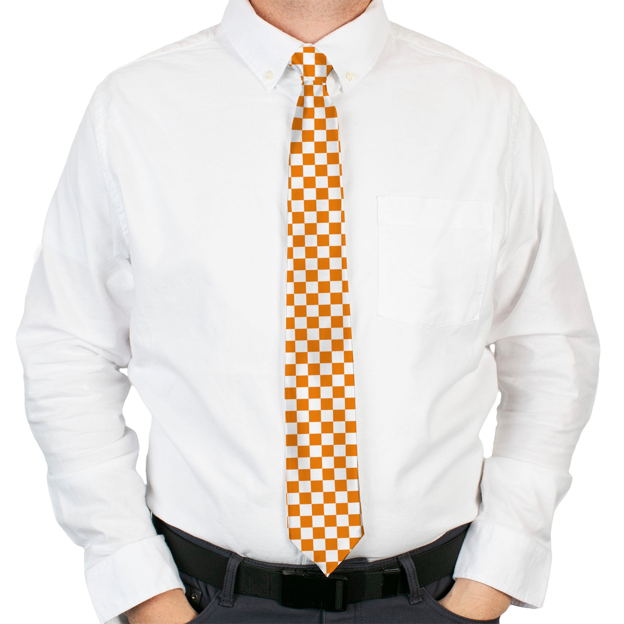 Buckle-Down Necktie - Checker White/TN Orange Neckties Buckle-Down