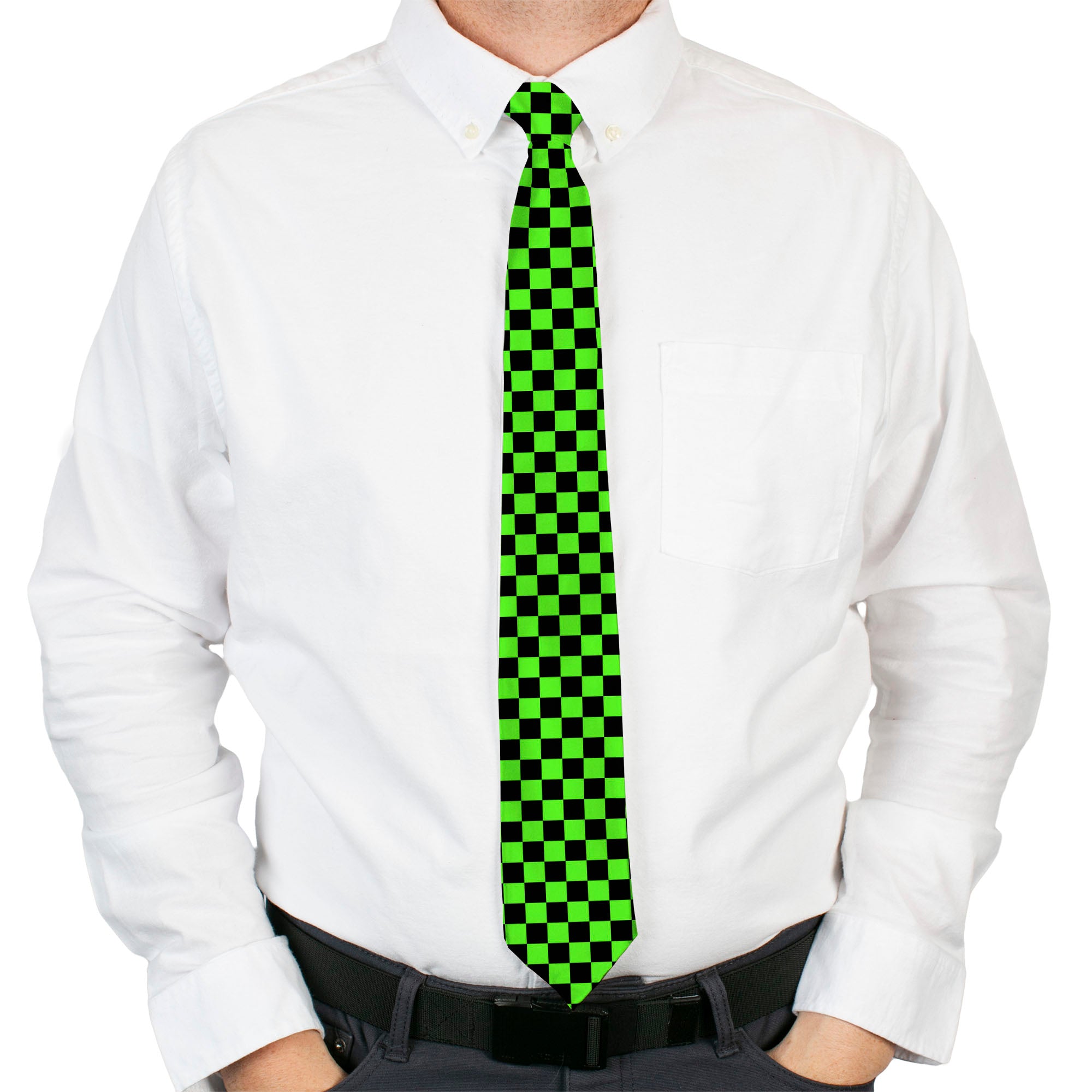 Necktie Standard - Checker Black/Neon Green Neckties Buckle-Down