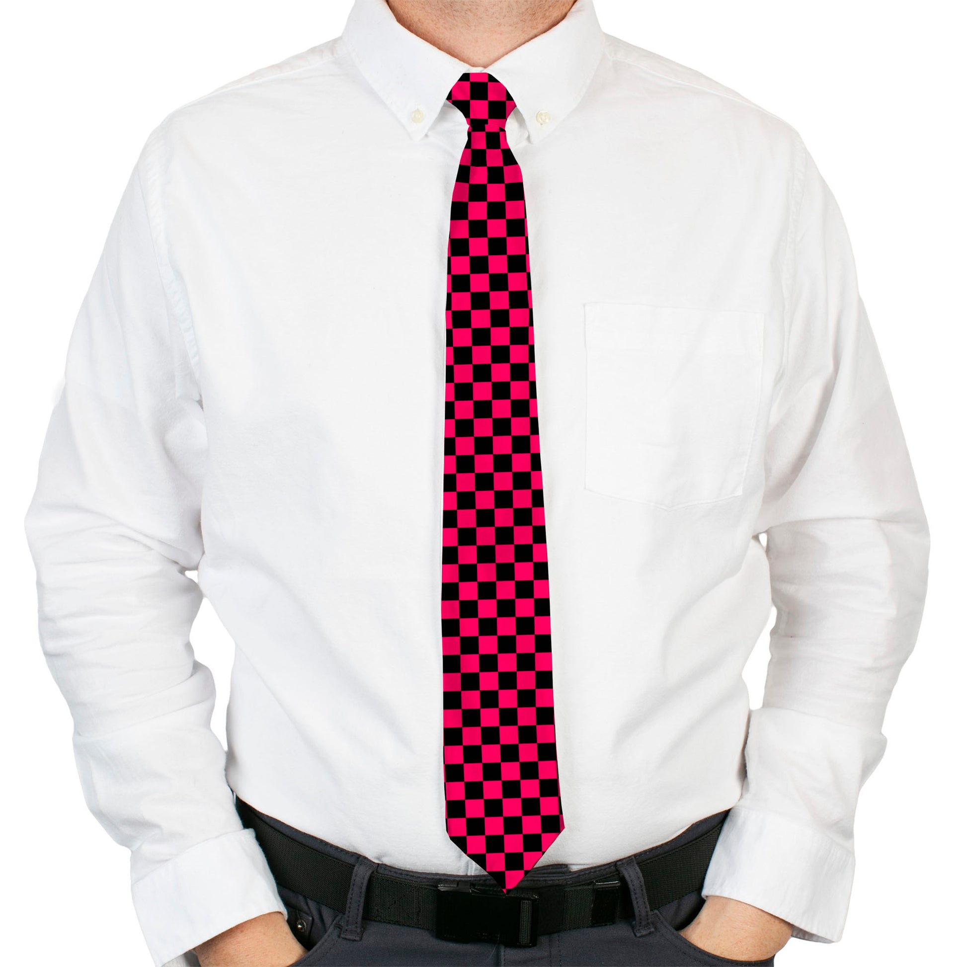 Buckle-Down Necktie - Checker Black/Neon Pink Neckties Buckle-Down