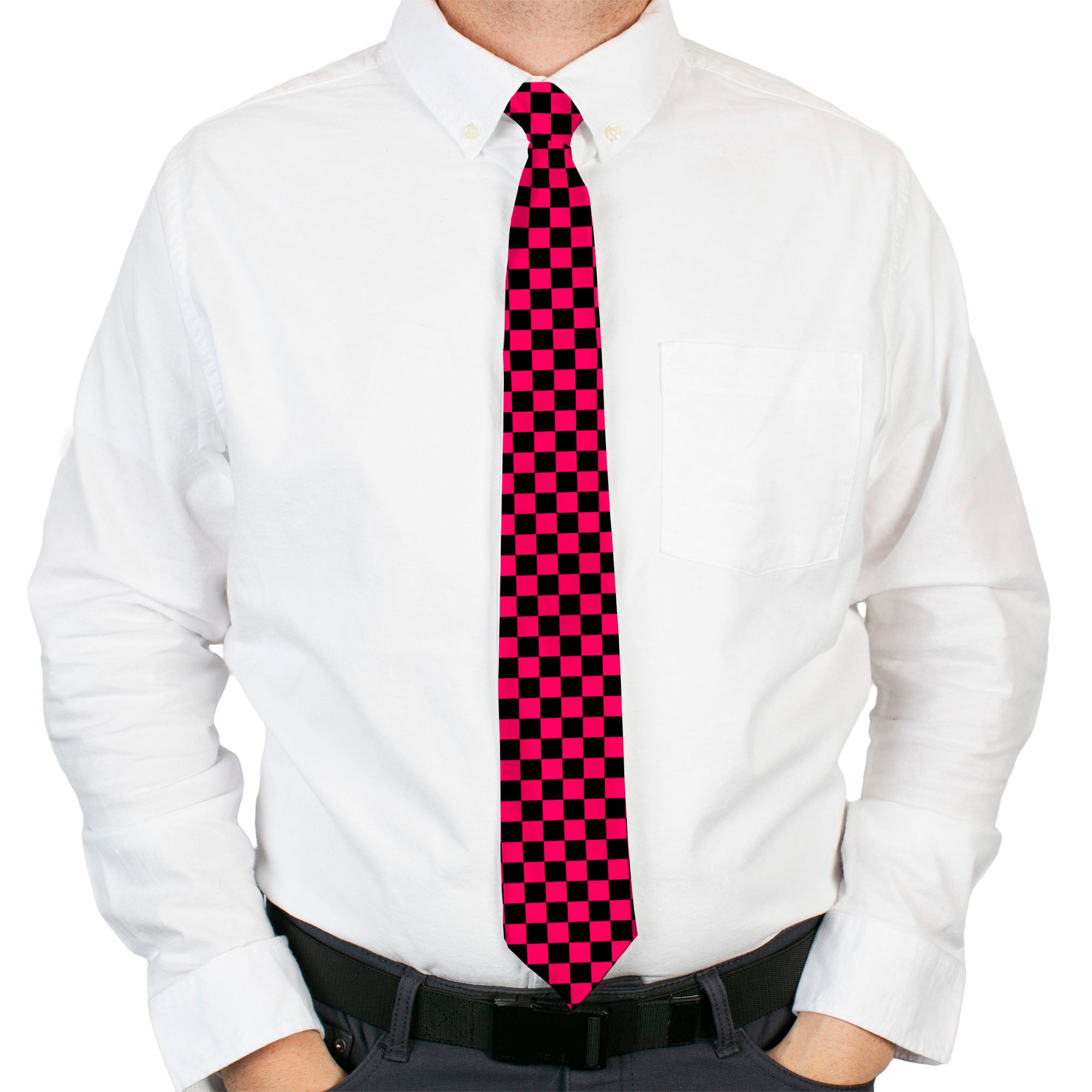 Buckle-Down Necktie - Checker Black/Neon Pink Neckties Buckle-Down