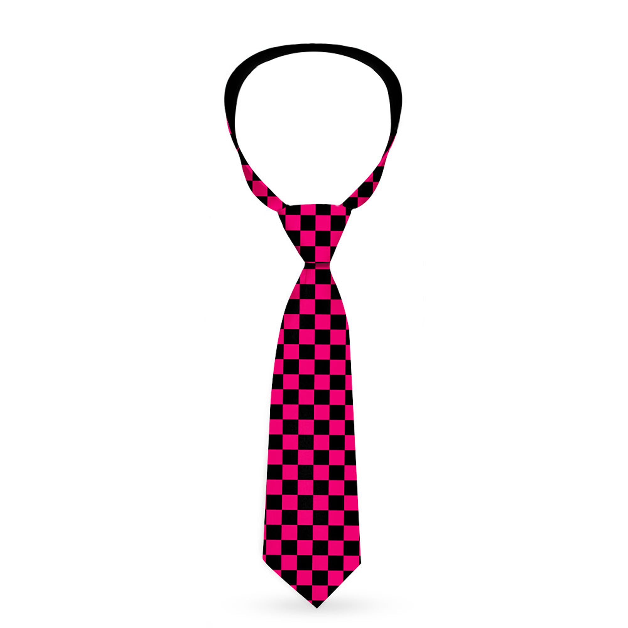 Buckle-Down Necktie - Checker Black/Neon Pink Neckties Buckle-Down