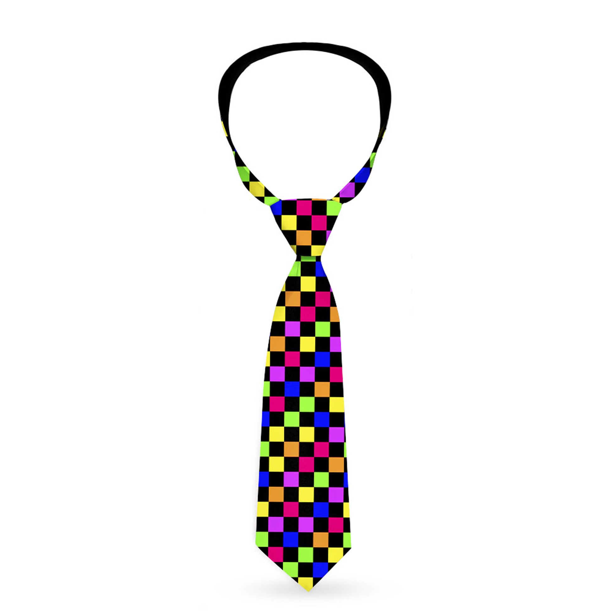 Buckle-Down Necktie - Checker Black/Multi Neon Neckties Buckle-Down