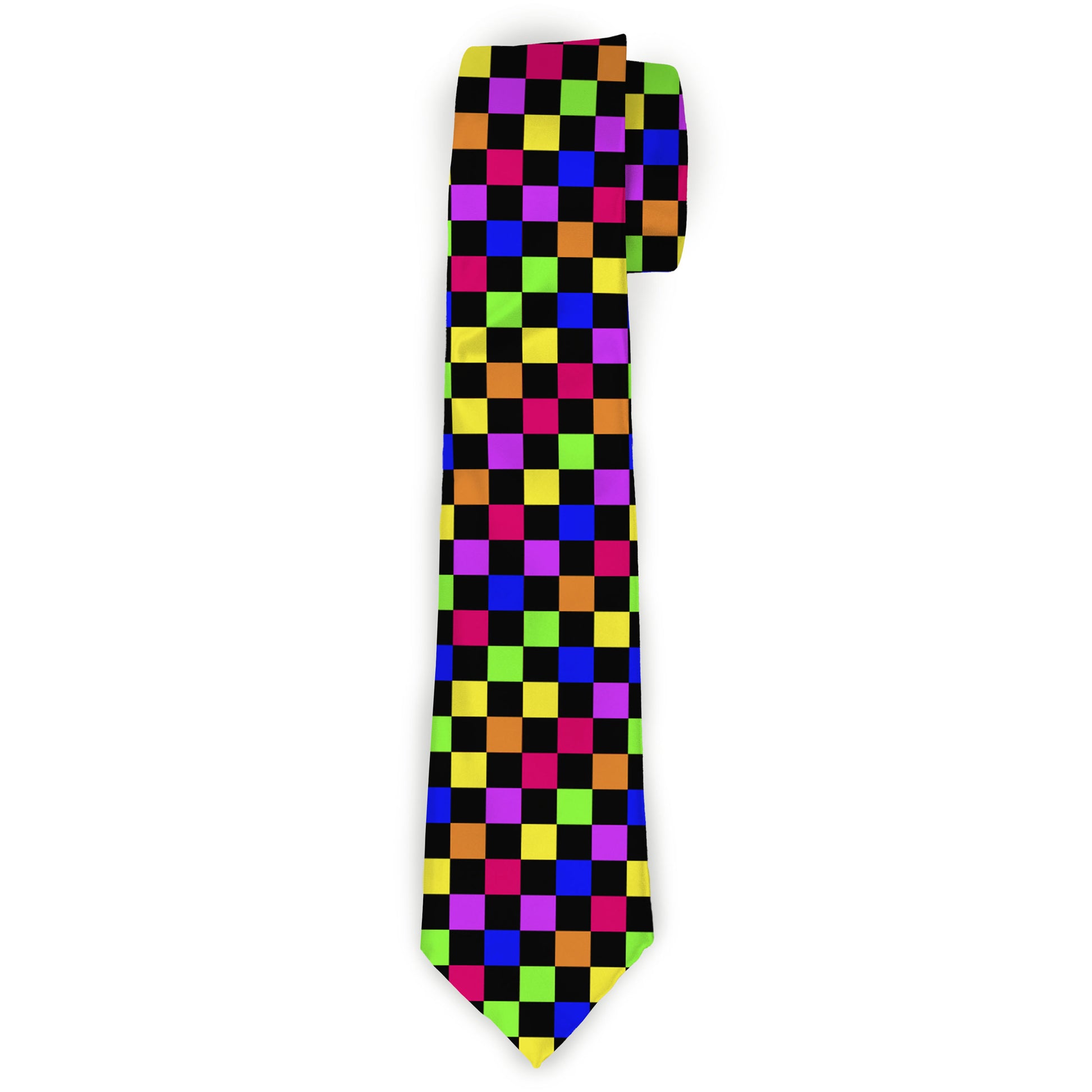 Buckle-Down Necktie - Checker Black/Multi Neon Neckties Buckle-Down