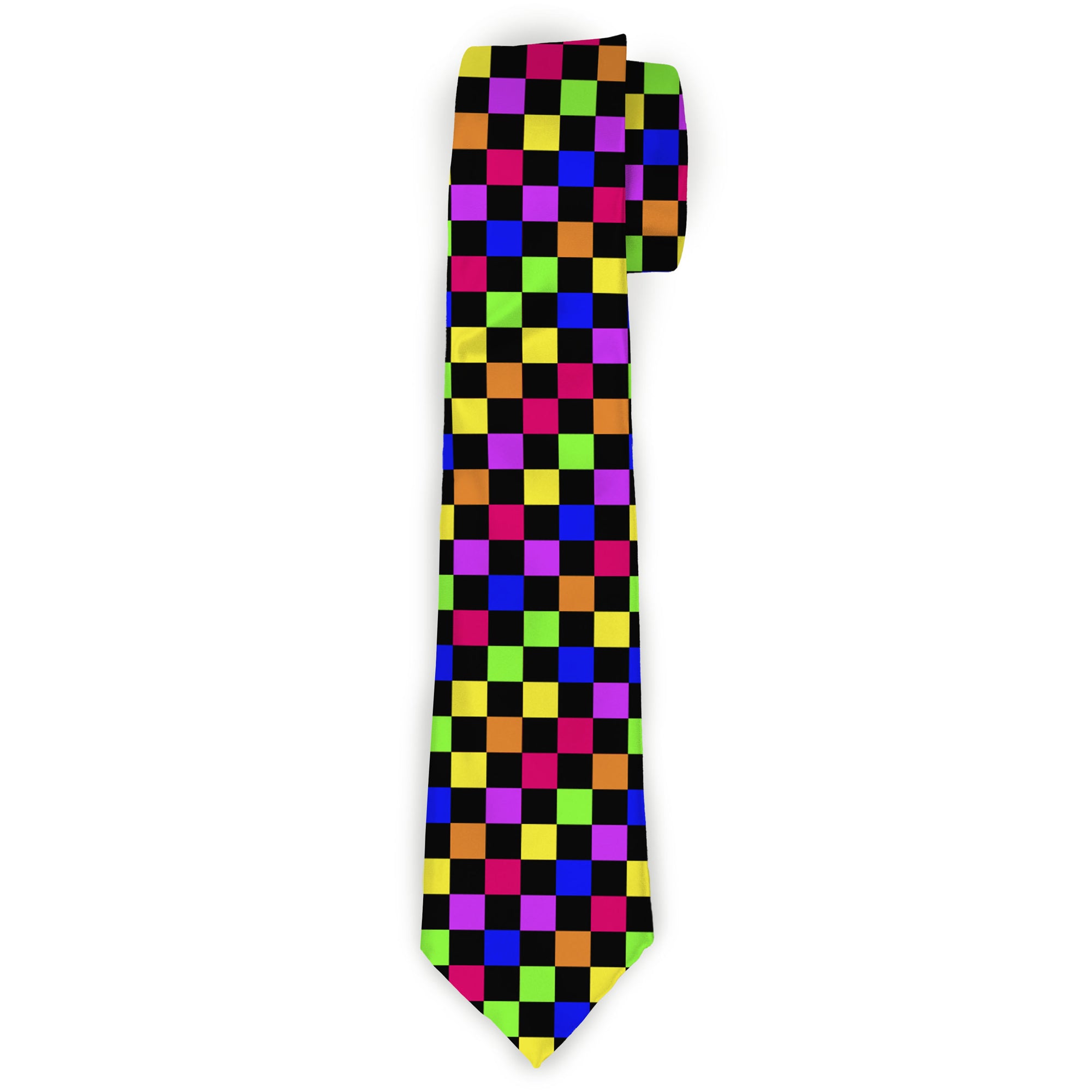 Buckle-Down Necktie - Checker Black/Multi Neon Neckties Buckle-Down