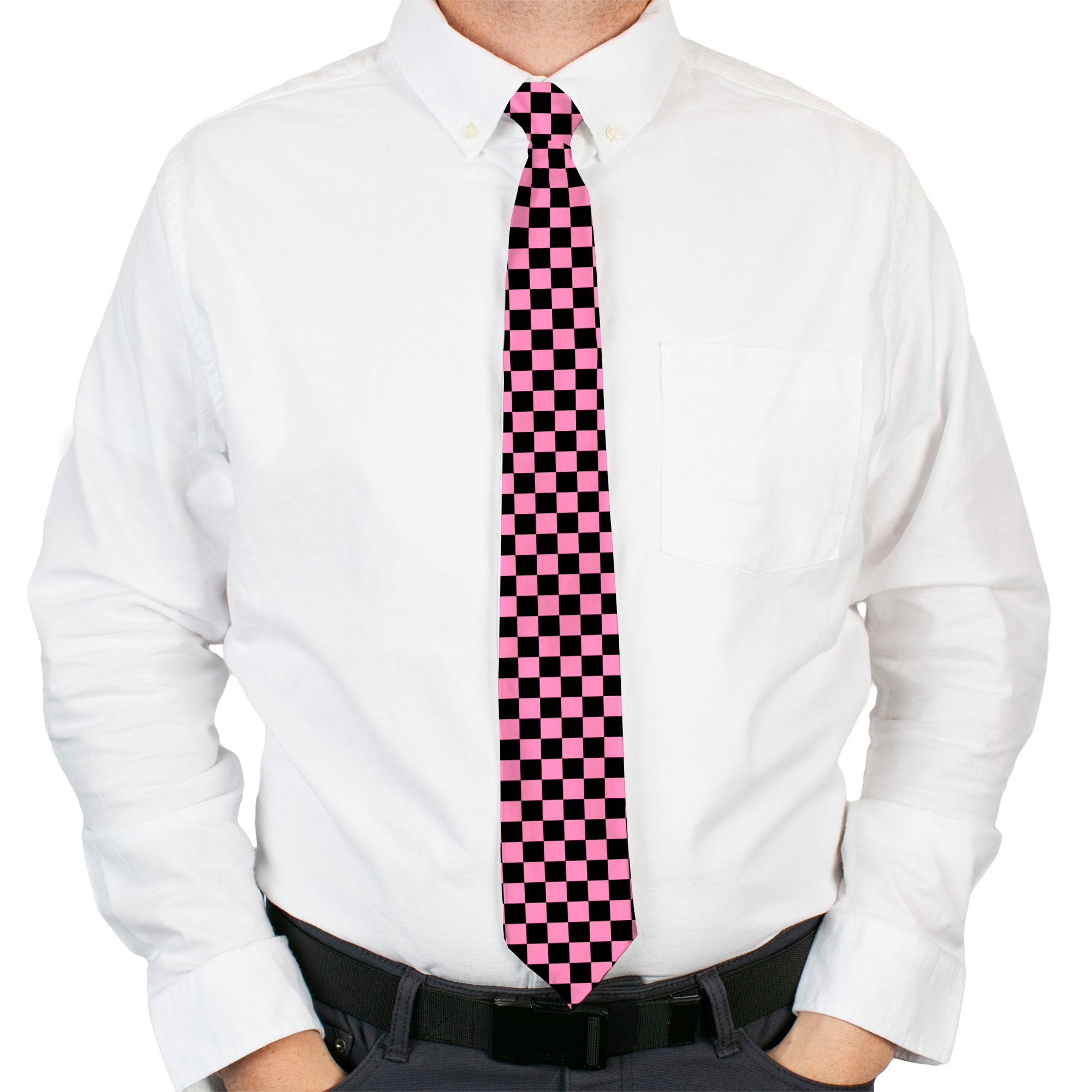 Buckle-Down Necktie - Checker Black/Baby Pink Neckties Buckle-Down