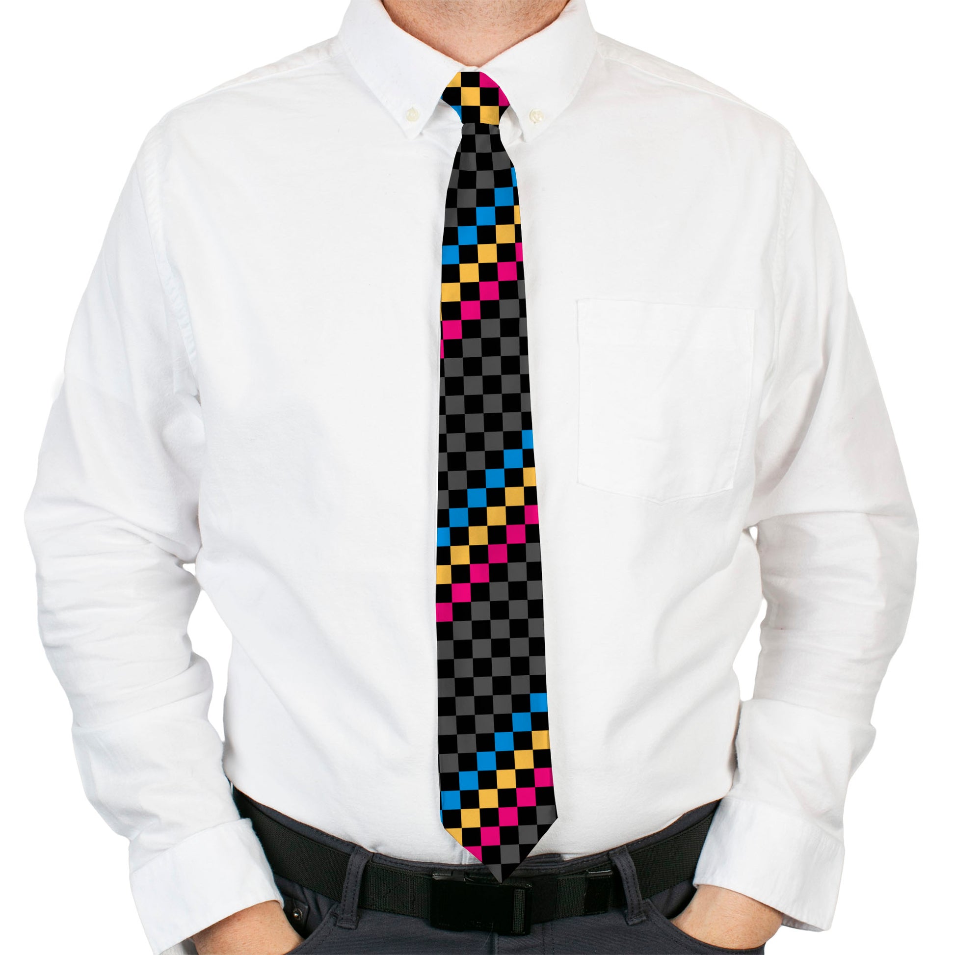 Buckle-Down Necktie - Checker Stripe Black/Gray/Blue/Gold/Pink Neckties Buckle-Down