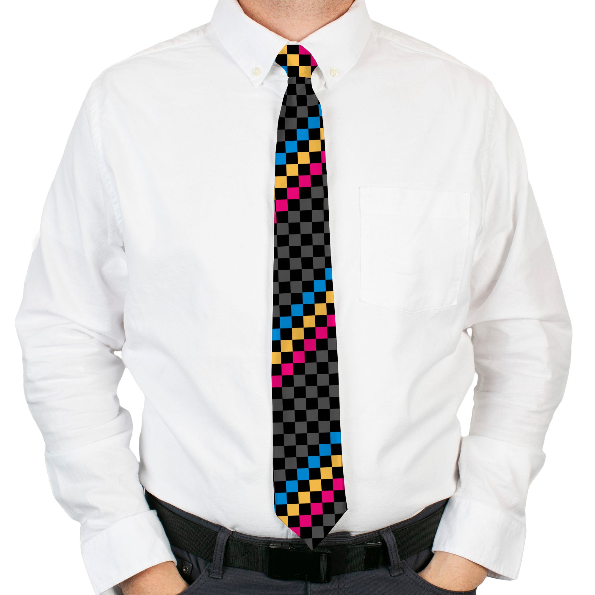 Buckle-Down Necktie - Checker Stripe Black/Gray/Blue/Gold/Pink Neckties Buckle-Down