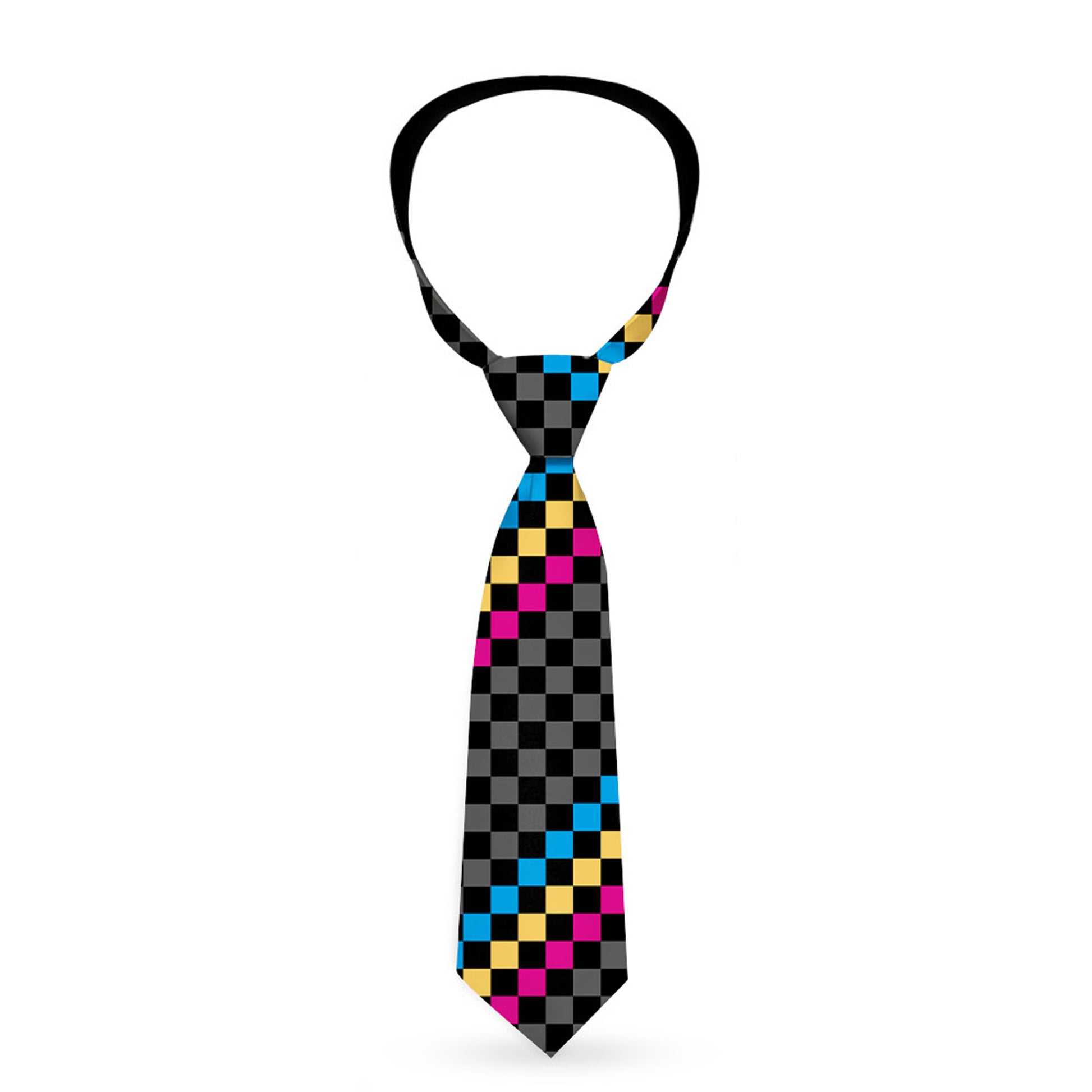 Buckle-Down Necktie - Checker Stripe Black/Gray/Blue/Gold/Pink Neckties Buckle-Down