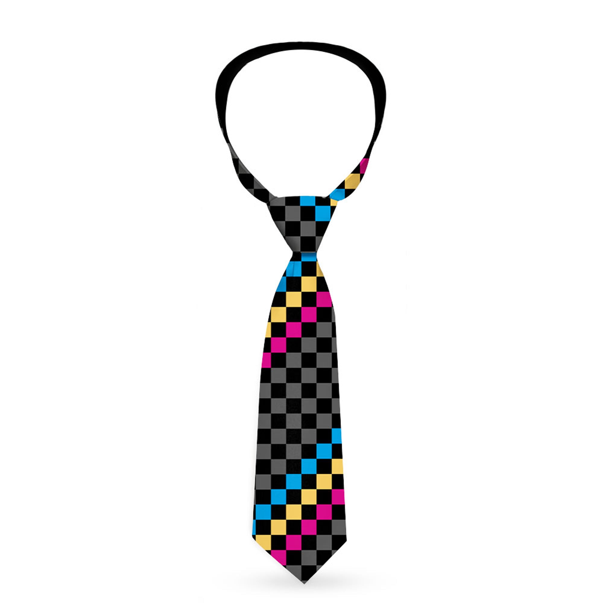 Buckle-Down Necktie - Checker Stripe Black/Gray/Blue/Gold/Pink Neckties Buckle-Down
