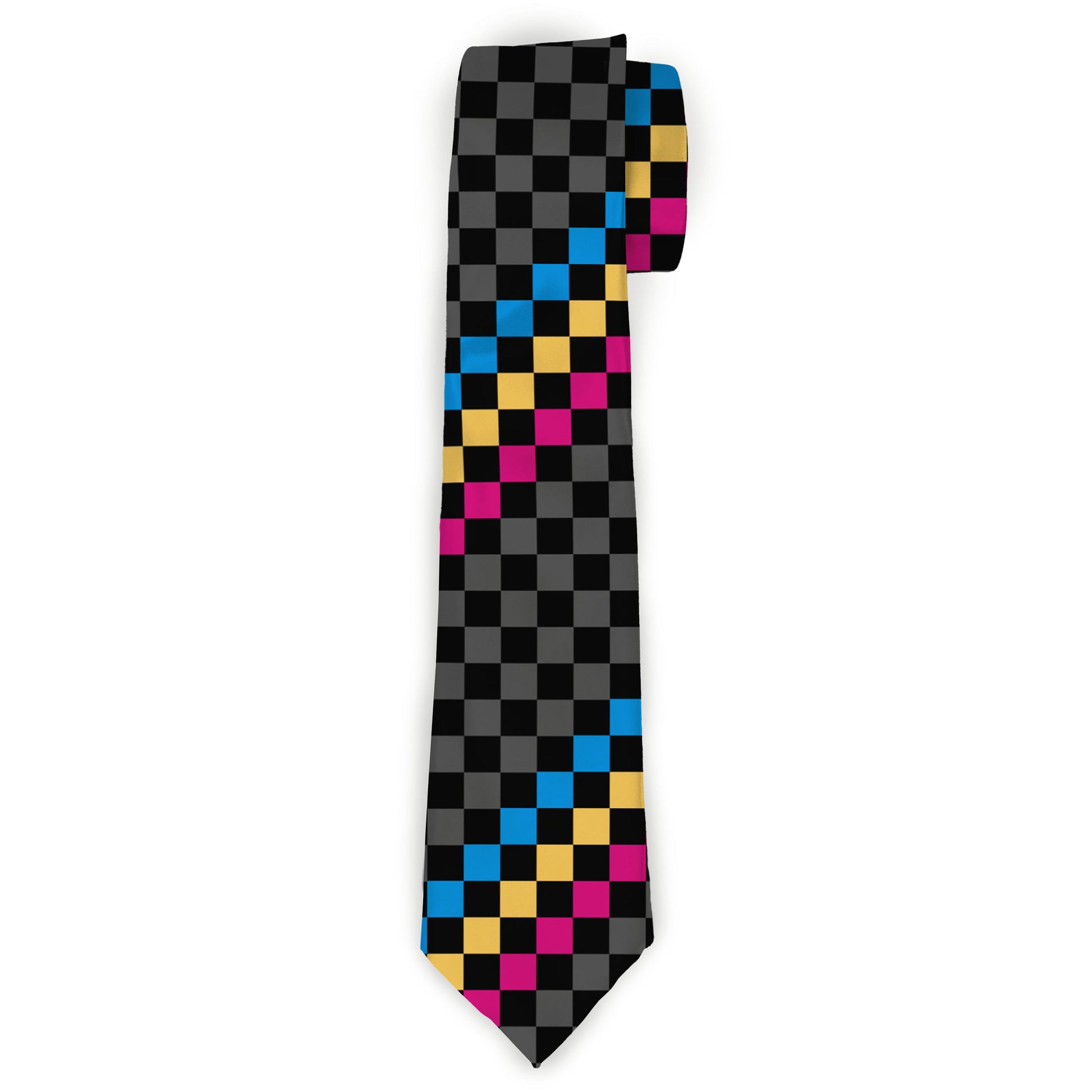 Buckle-Down Necktie - Checker Stripe Black/Gray/Blue/Gold/Pink Neckties Buckle-Down