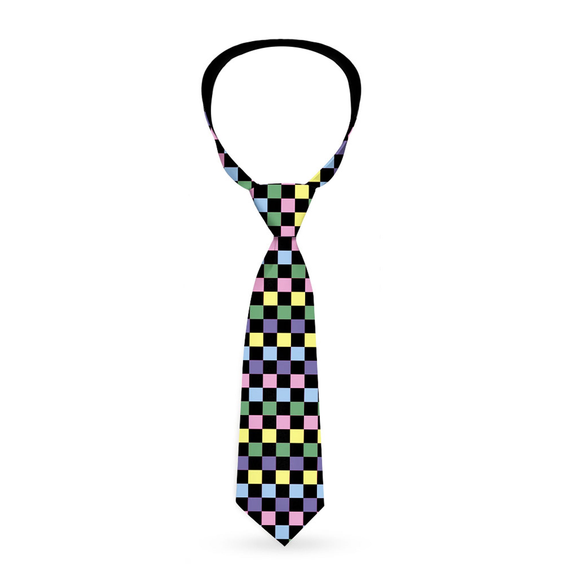 Buckle-Down Necktie - Checker Black/Multi Pastel Neckties Buckle-Down