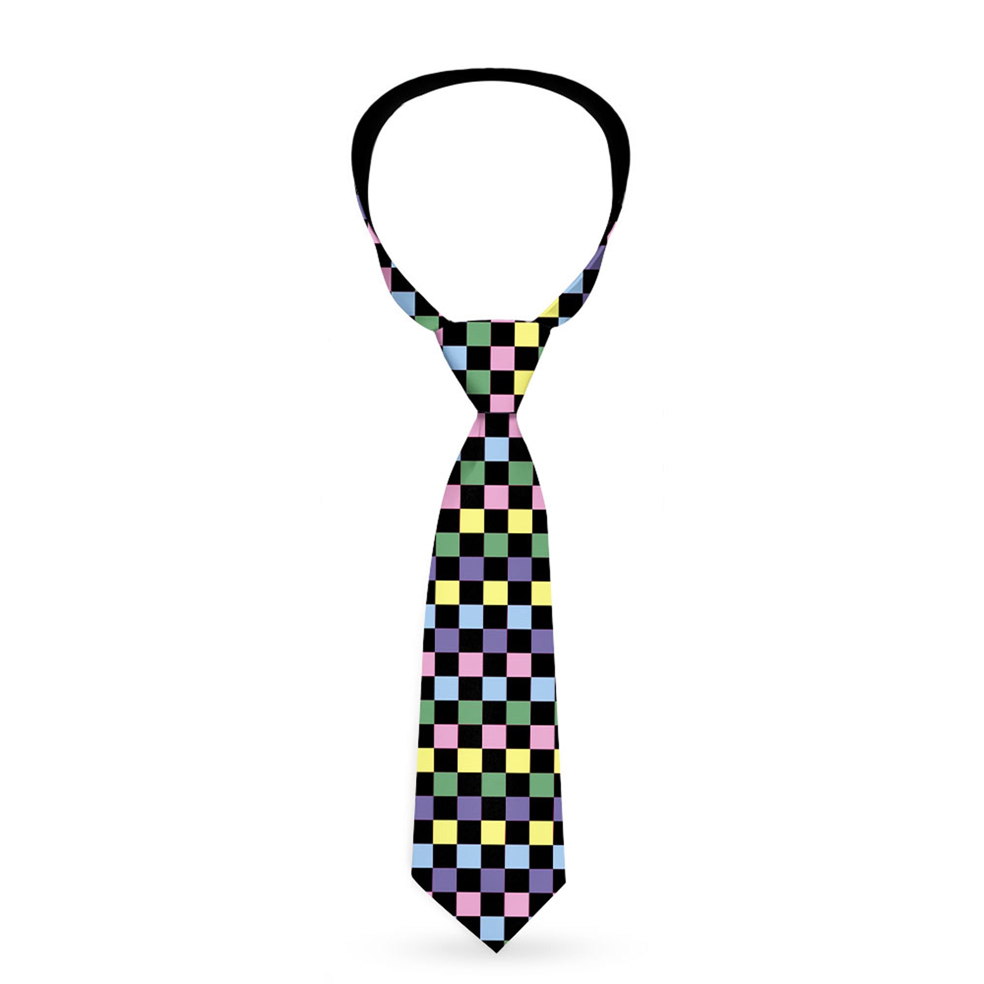 Buckle-Down Necktie - Checker Black/Multi Pastel Neckties Buckle-Down