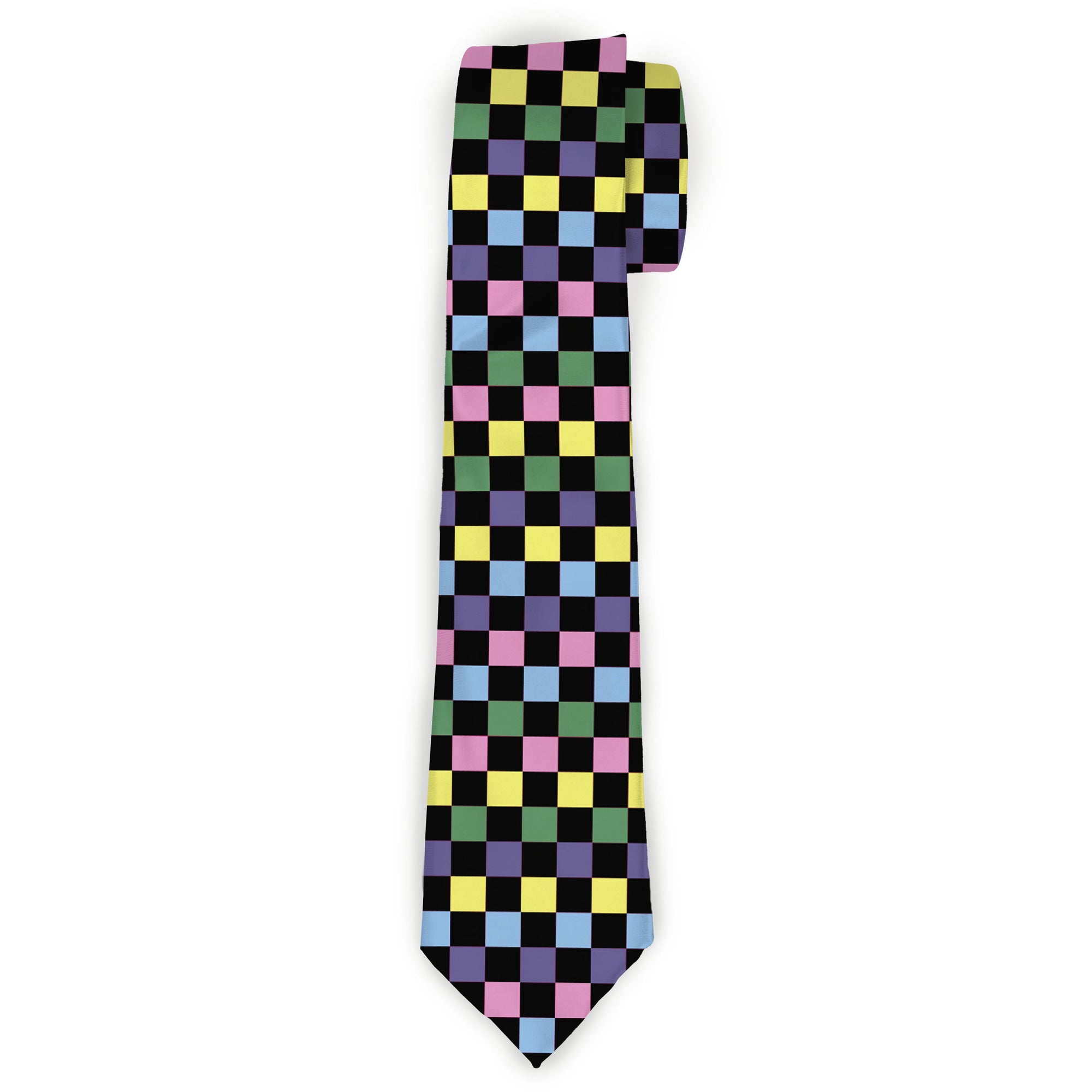 Buckle-Down Necktie - Checker Black/Multi Pastel Neckties Buckle-Down