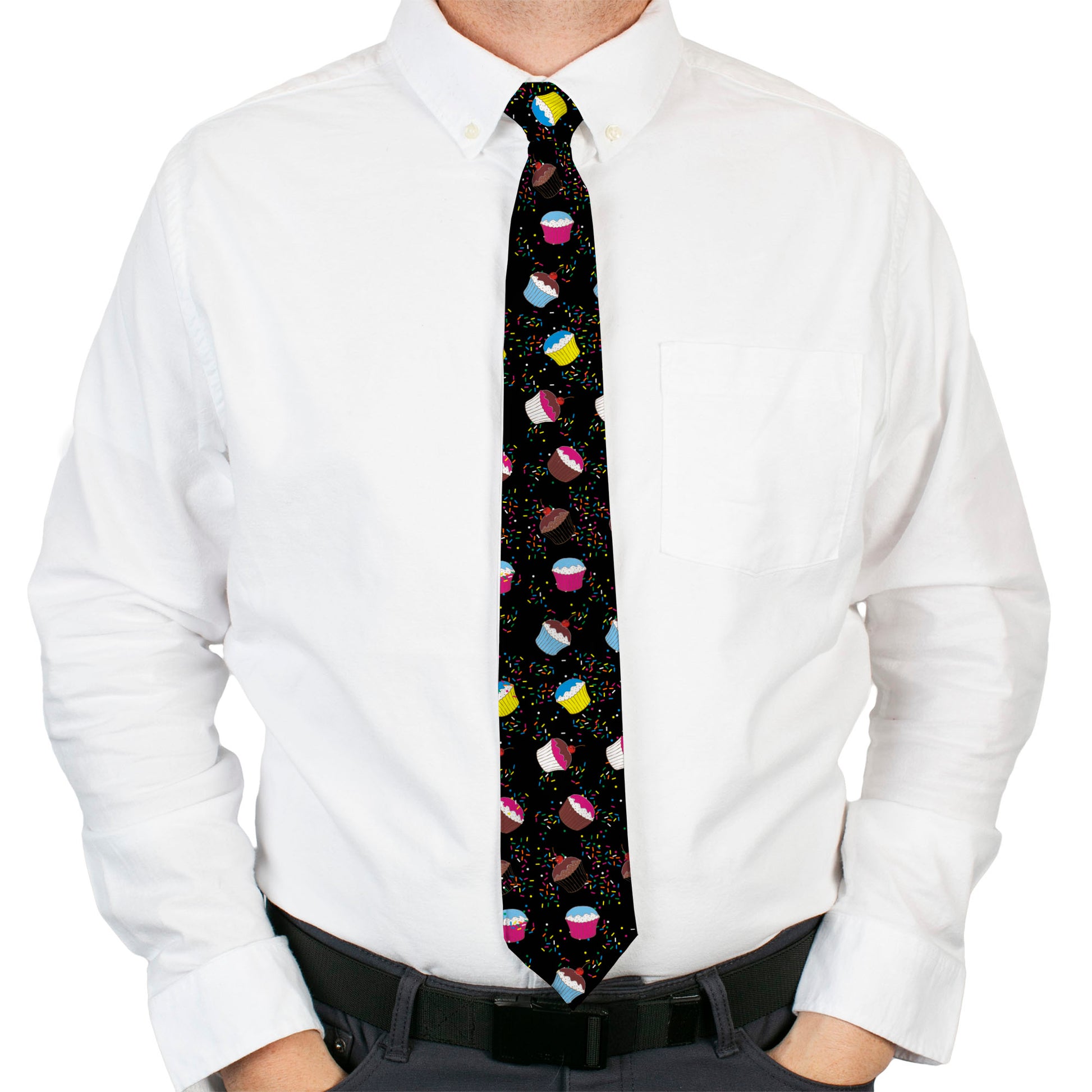 Buckle-Down Necktie - Cupcake Sprinkles Black/Multi Color Neckties Buckle-Down