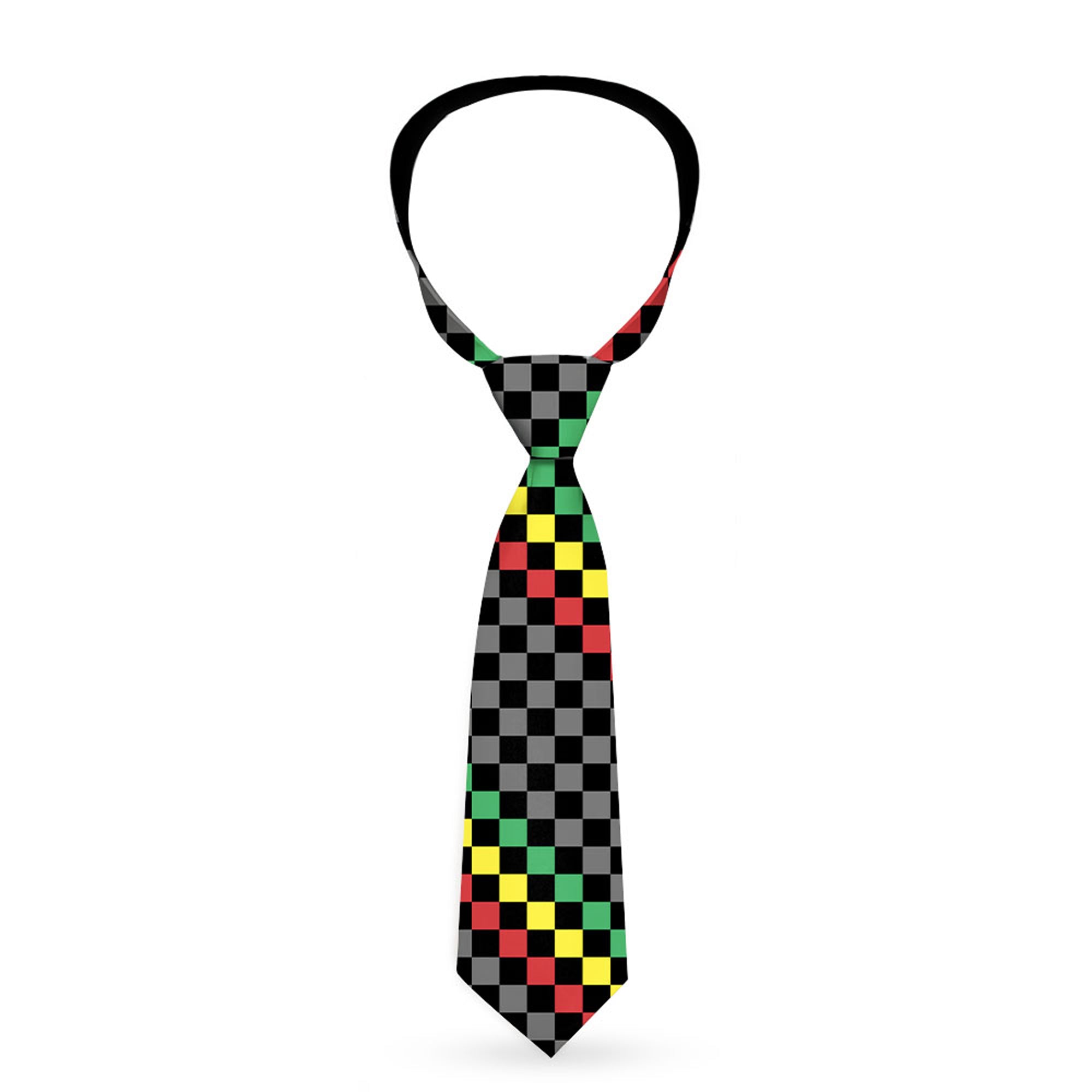 Buckle-Down Necktie - Checker Stripe Black/Gray/Rasta Neckties Buckle-Down