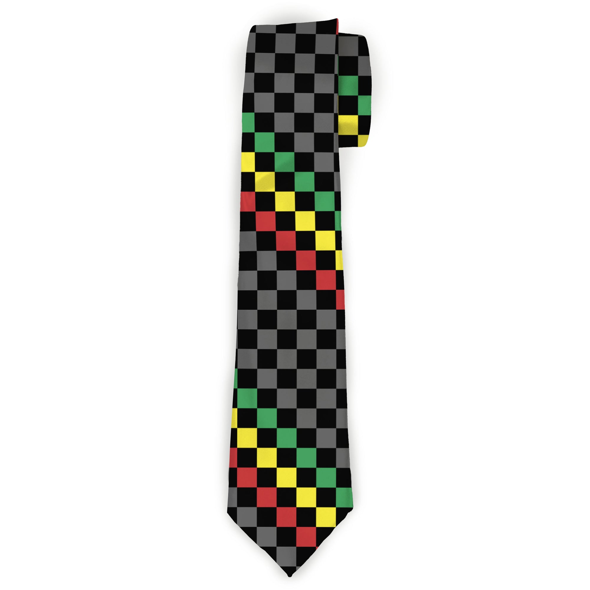 Buckle-Down Necktie - Checker Stripe Black/Gray/Rasta Neckties Buckle-Down