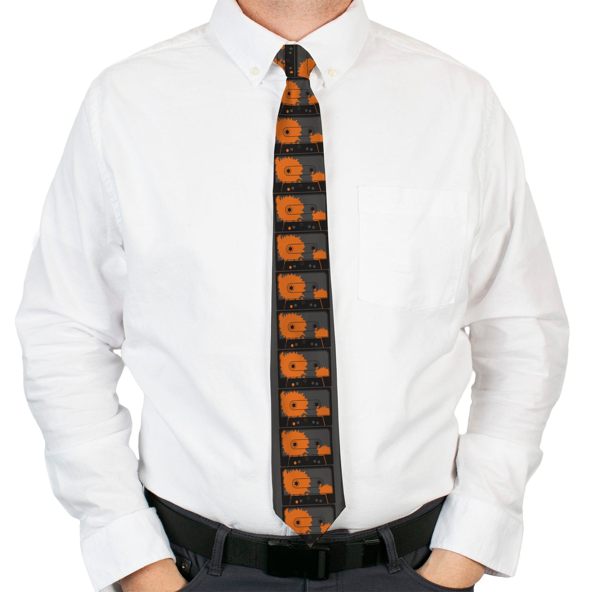 Buckle-Down Necktie - Cassette Splatter Gray/Orange Neckties Buckle-Down