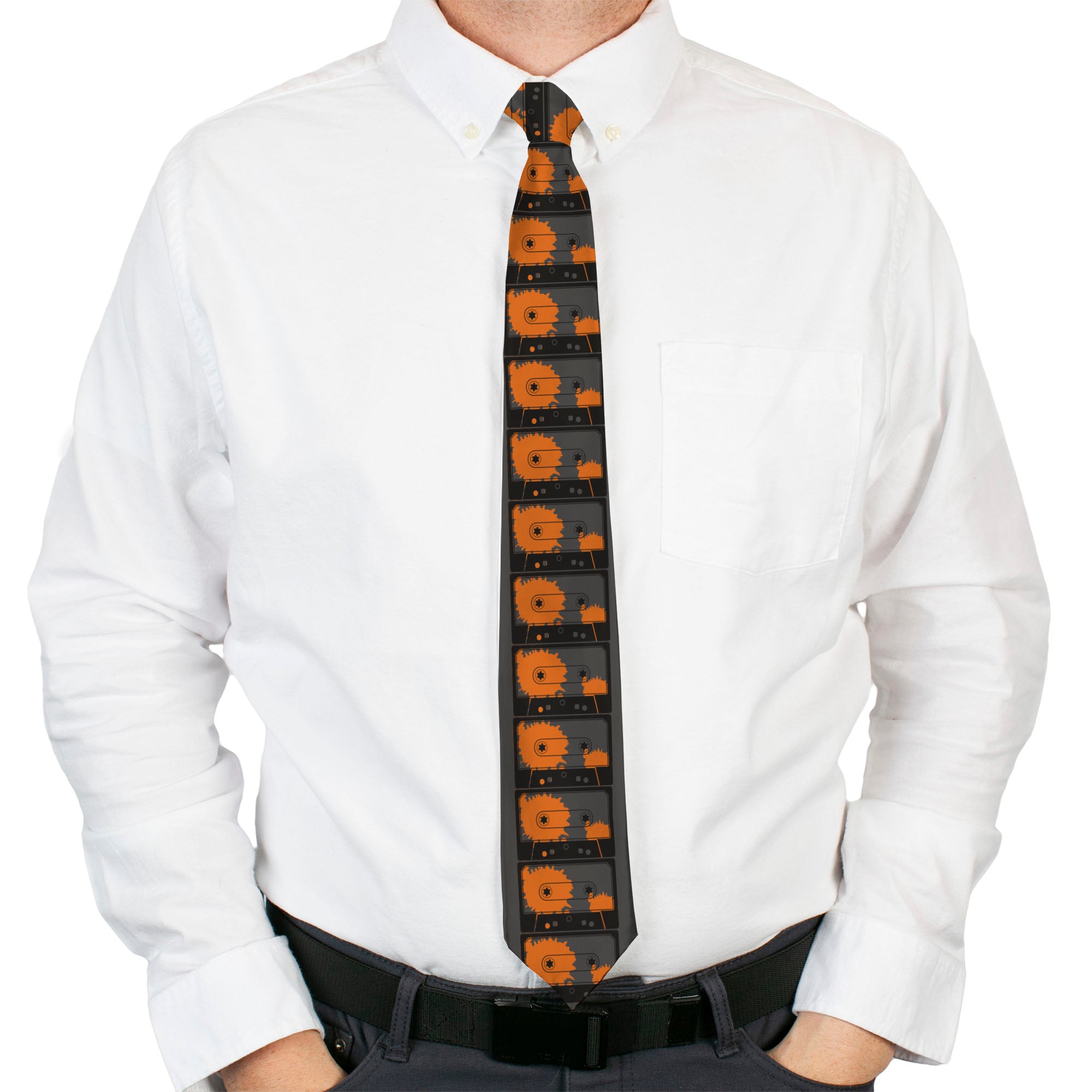 Buckle-Down Necktie - Cassette Splatter Gray/Orange Neckties Buckle-Down