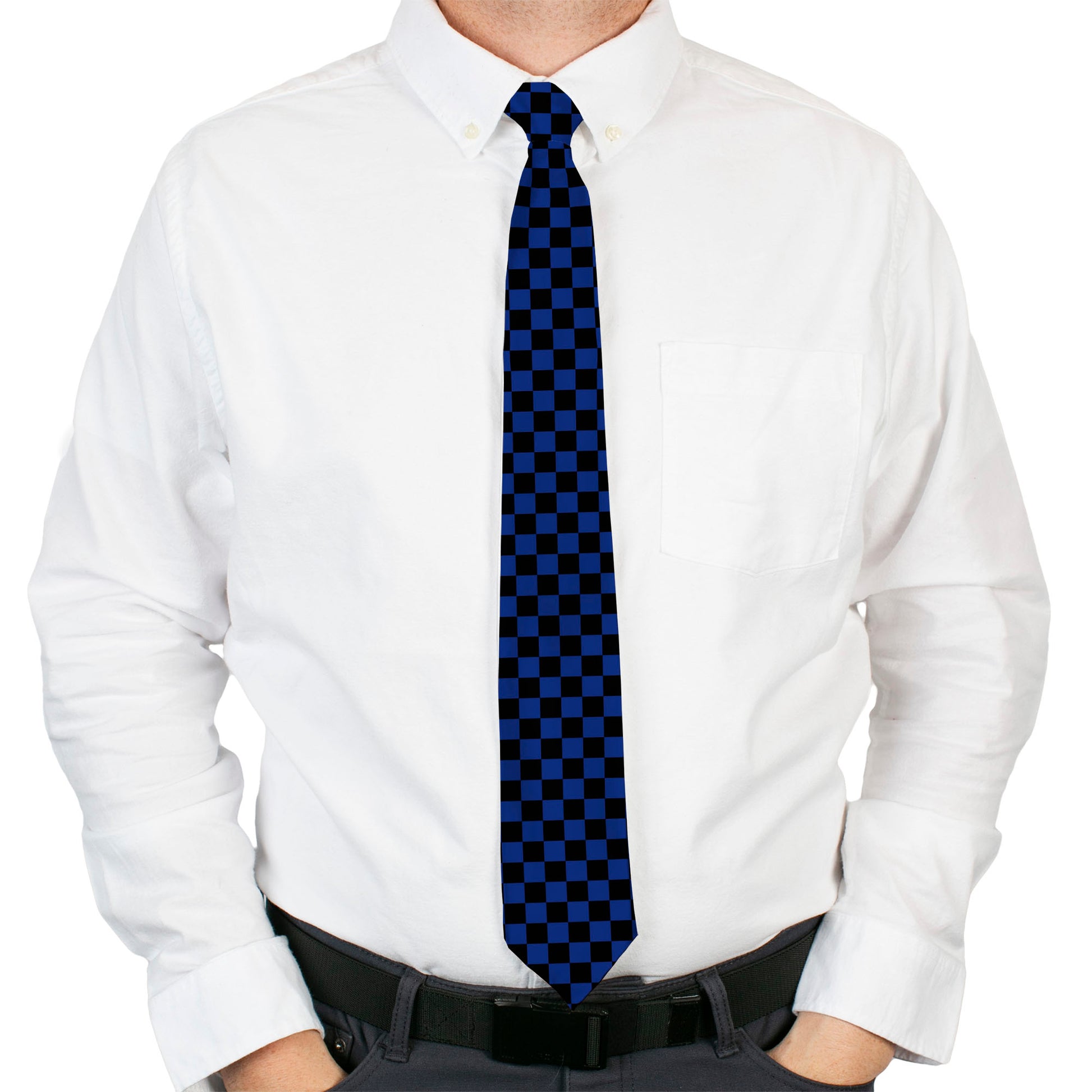 Buckle-Down Necktie - Checker Black/Royal 288C Neckties Buckle-Down