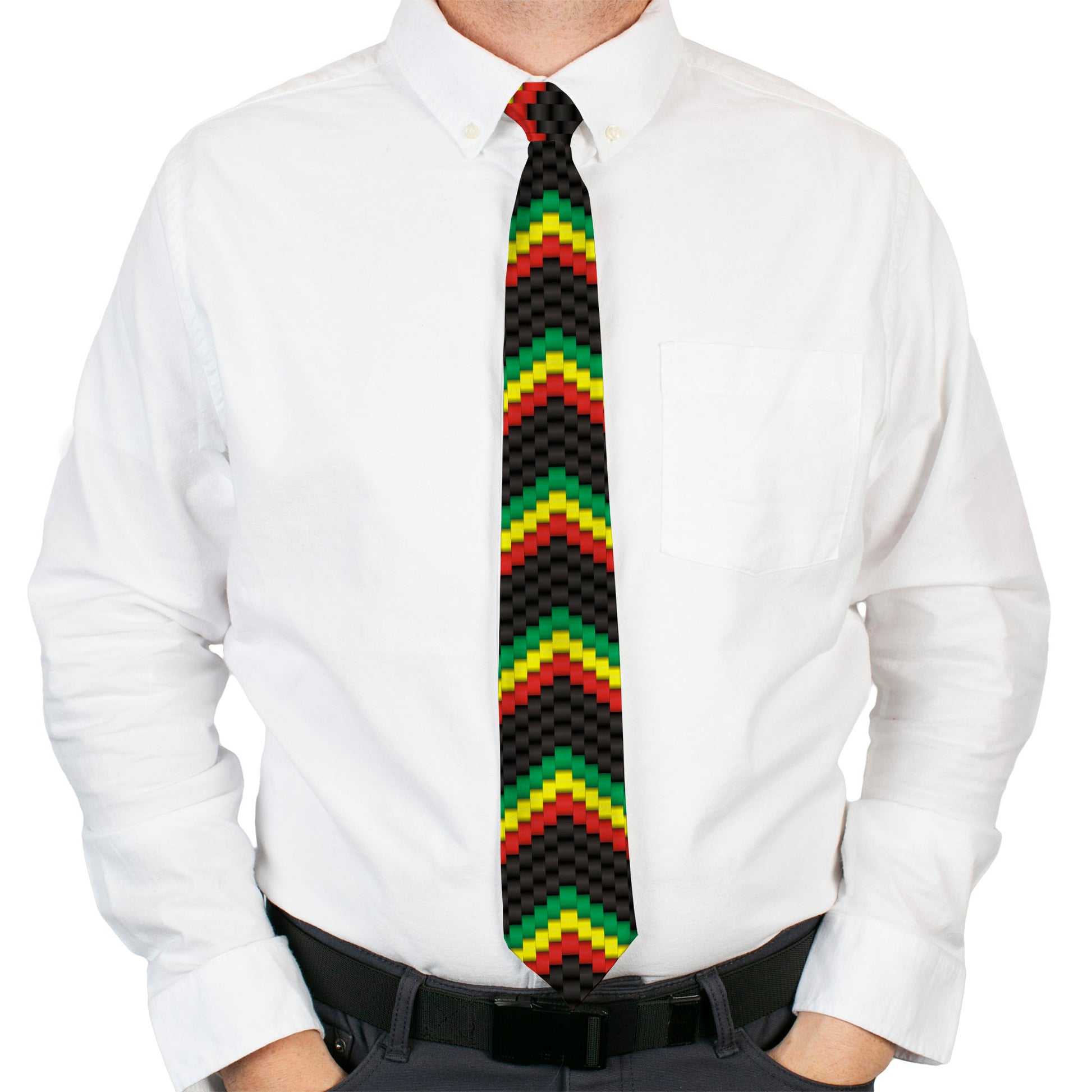 Necktie Standard - Chevron Weave Black/Rasta Neckties Buckle-Down