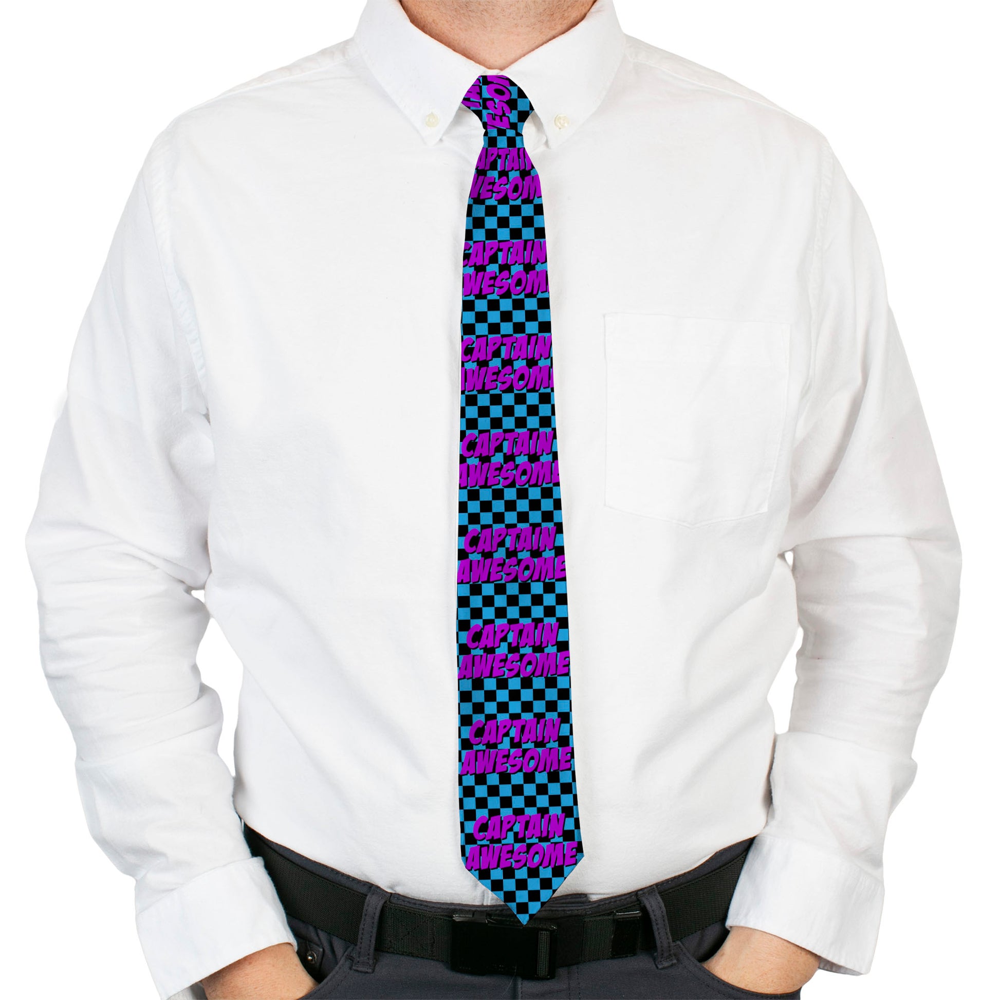 Buckle-Down Necktie - CAPTAIN AWESOME Turquoise Checker/Fuchsia Neckties Buckle-Down