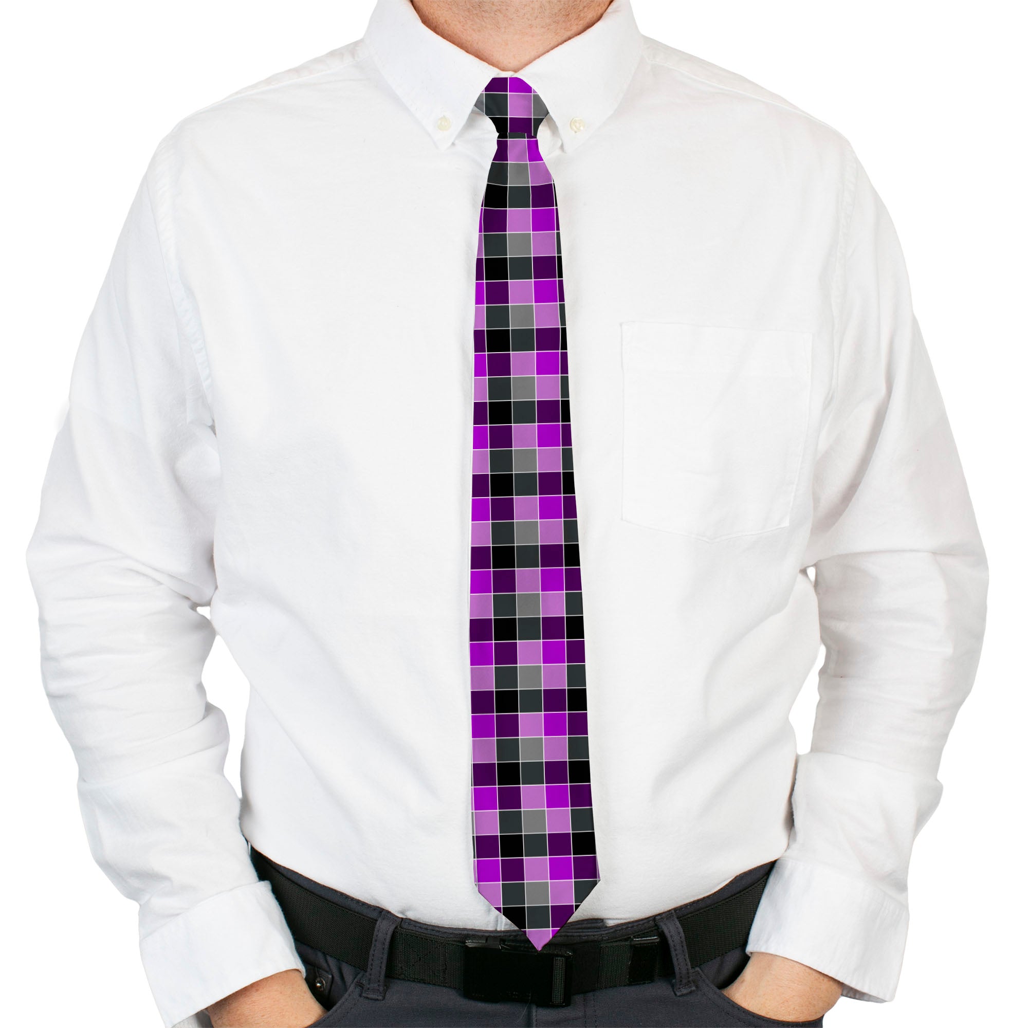 Buckle-Down Necktie - Checker Mosaic Purple Neckties Buckle-Down