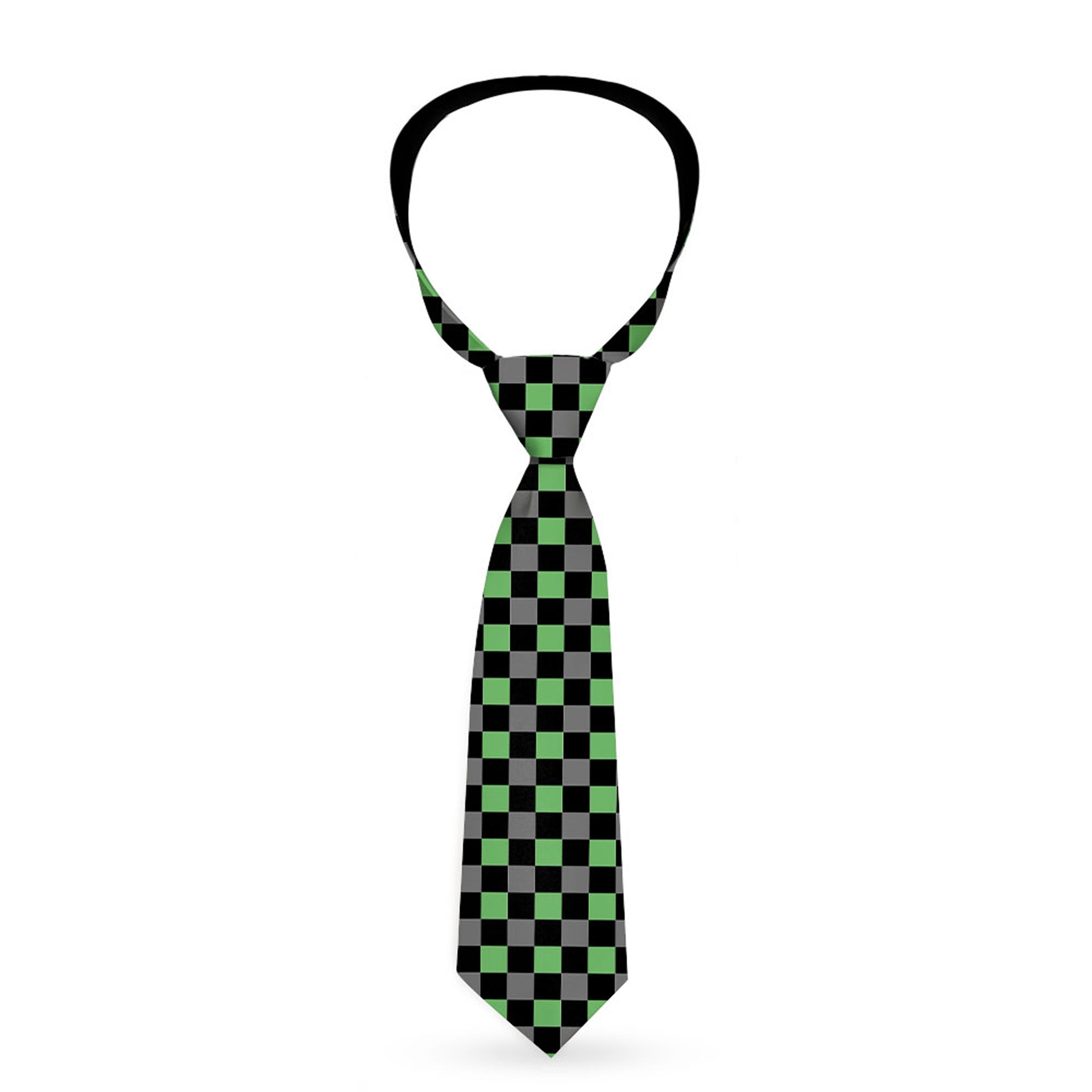 Buckle-Down Necktie - Checker Black/Gray/2 Green Neckties Buckle-Down